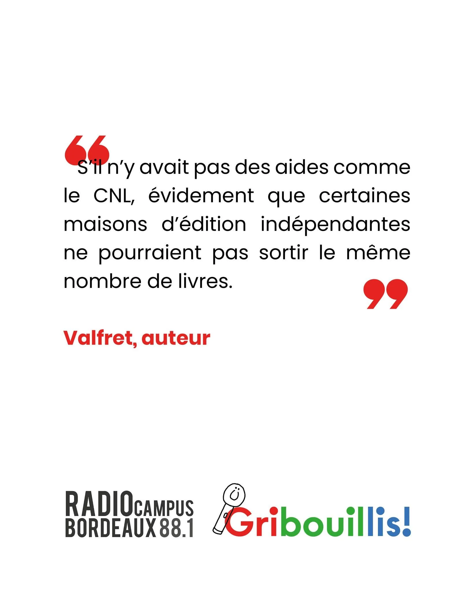 p🎧 Podcast @radiocampusbordeaux x Gribouillis !

🤔 Elle est o&ugrave; l&rsquo;ind&eacute;pendance du livre aujourd&rsquo;hui ?

&Eacute;missions sp&eacute;ciales et en direct au salon du livre dans le @legaragemoderne
&agrave; retrouver en 2 podcas