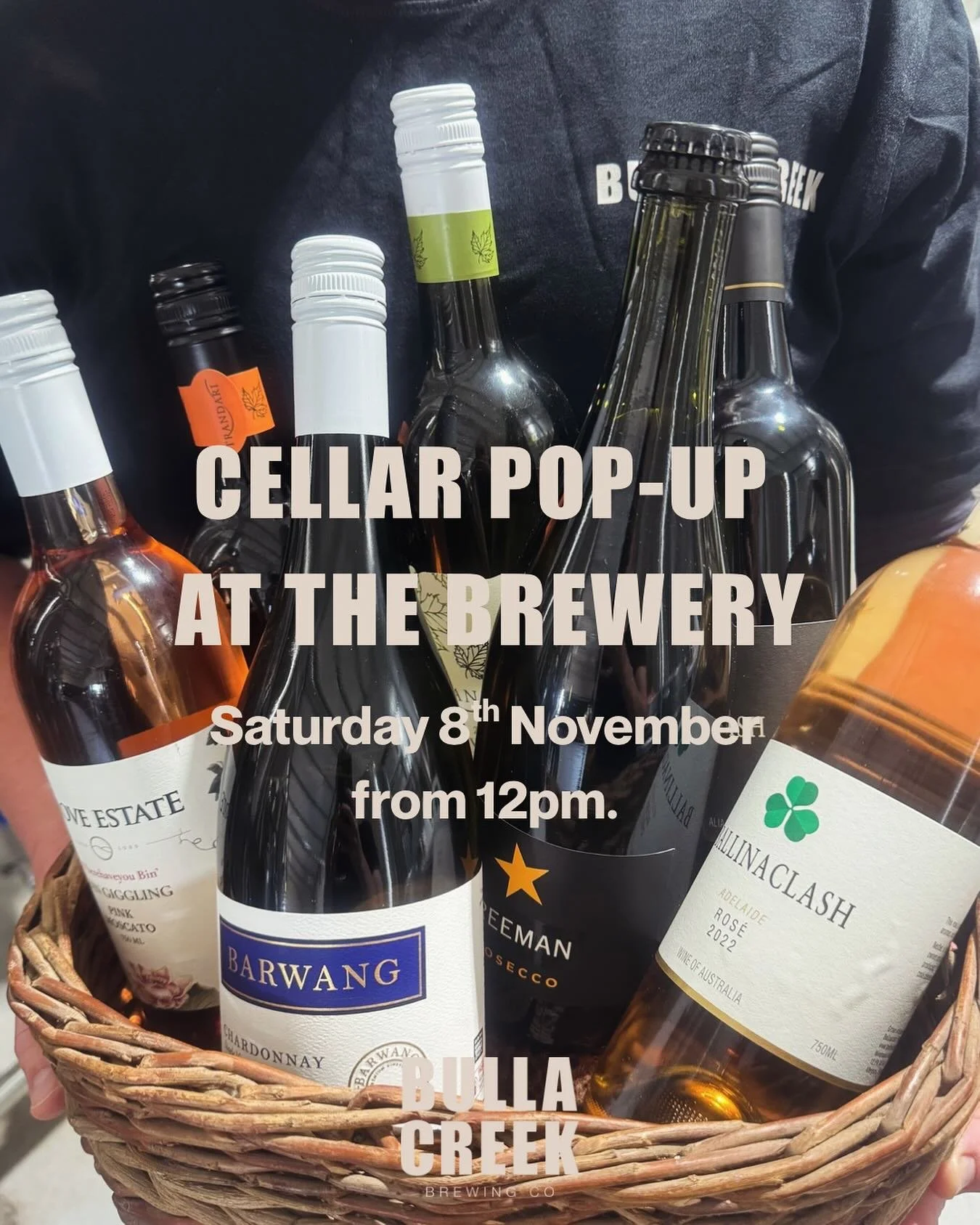 You’re all invited to our… 
๐ทโจ Cellar Pop-Up at the Brewery! โจ๐บ
Join us for a relaxed afternoon of local wine, woodfired pizza and live music. 
๐ Bulla Creek Brewing Co. 
๐
 Saturday 8th November โฐ 12 - 5pm 
๐ท Six local Hilltops vi