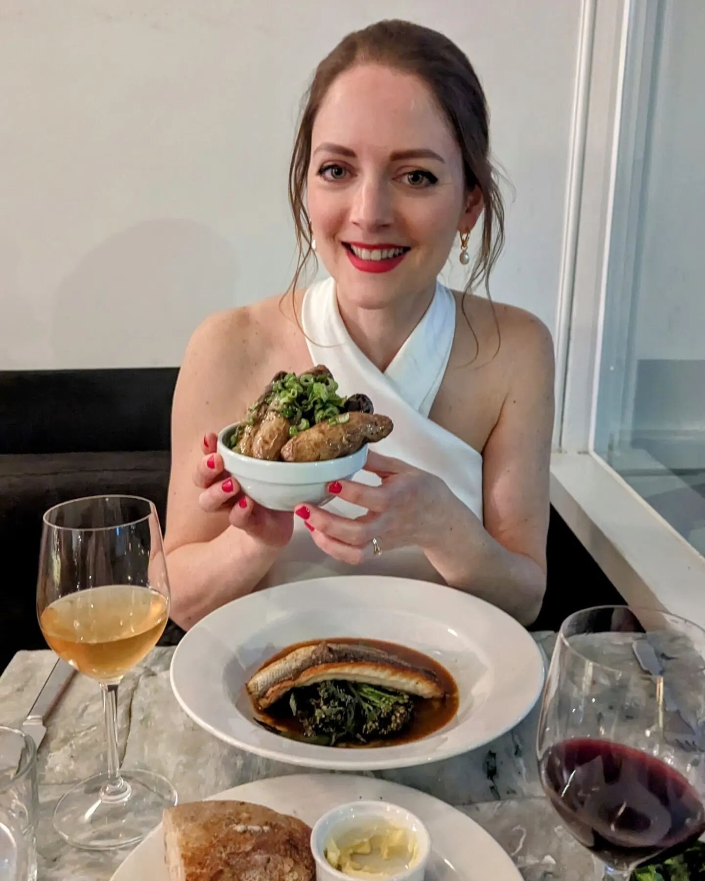 One week ago. One of the best meals of my life at @angelas_of_margate with my brand new husband, the one I fell in love with over a series of magnificent meals. Every dish was terrific and I even managed not to spill crab bisque on my wedding dress. 