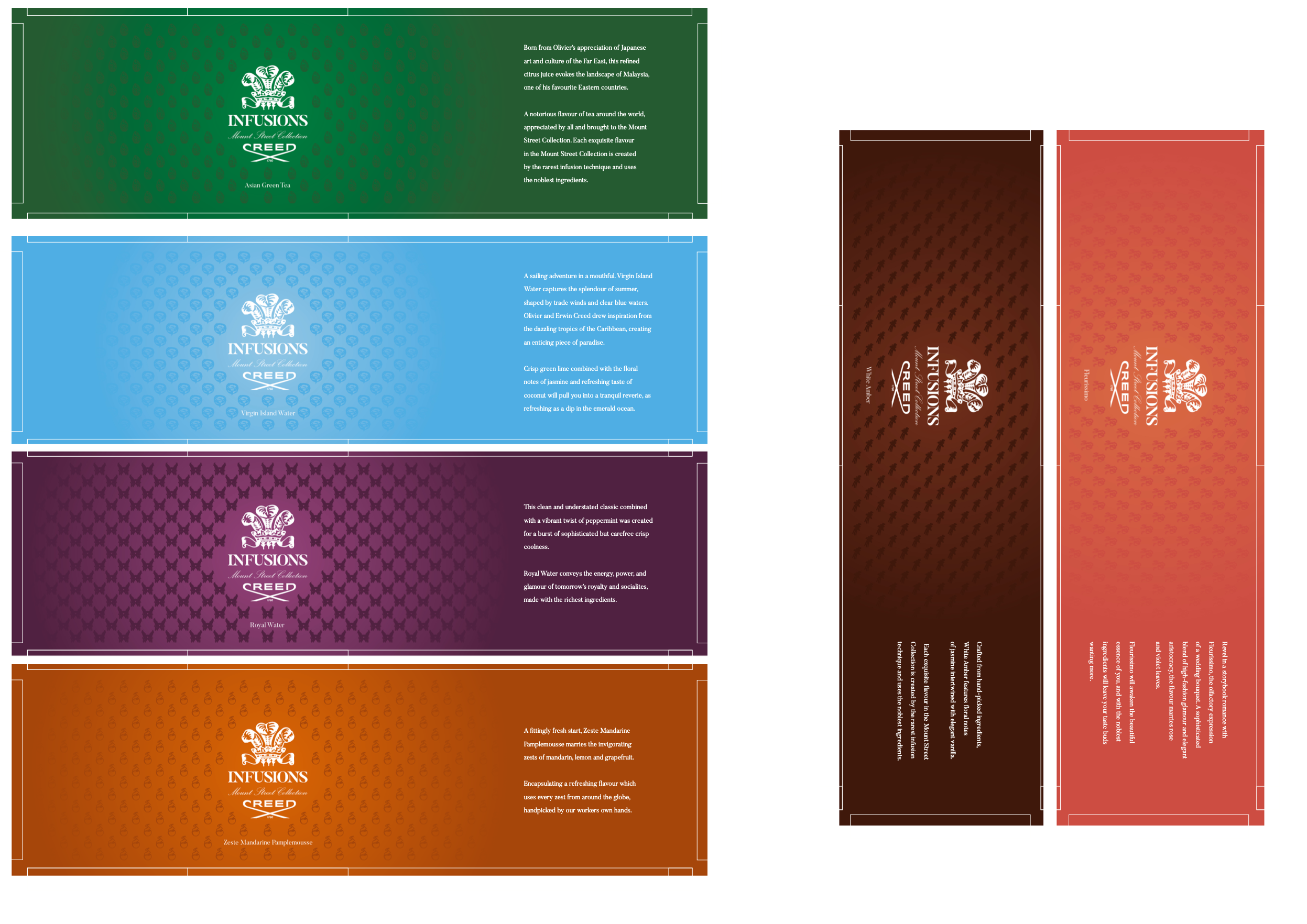 The 6 Creed Infusion Flavours Labels