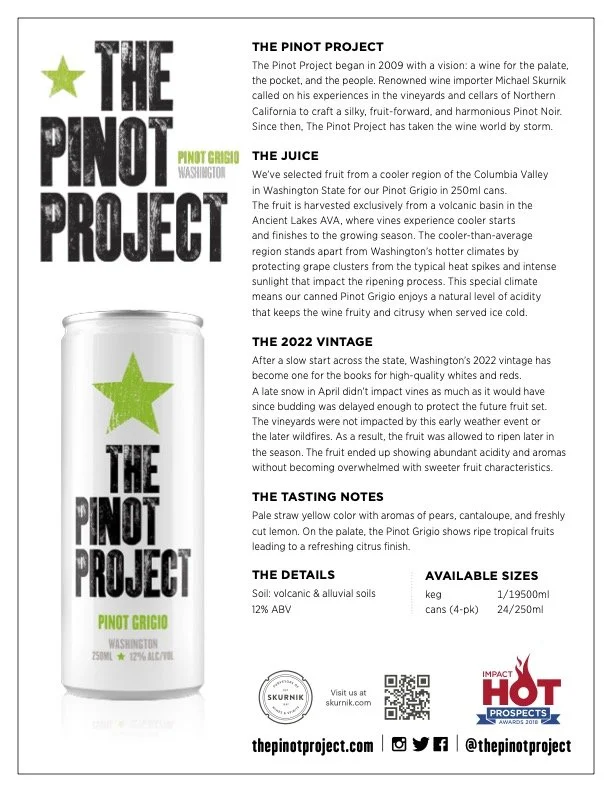 PINOT GRIGIO, 'WASHINGTON' Tech Sheet
