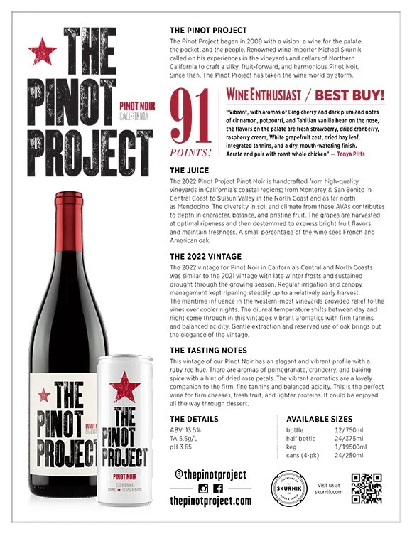 PINOT NOIR, 'CALIFORNIA' tech sheet