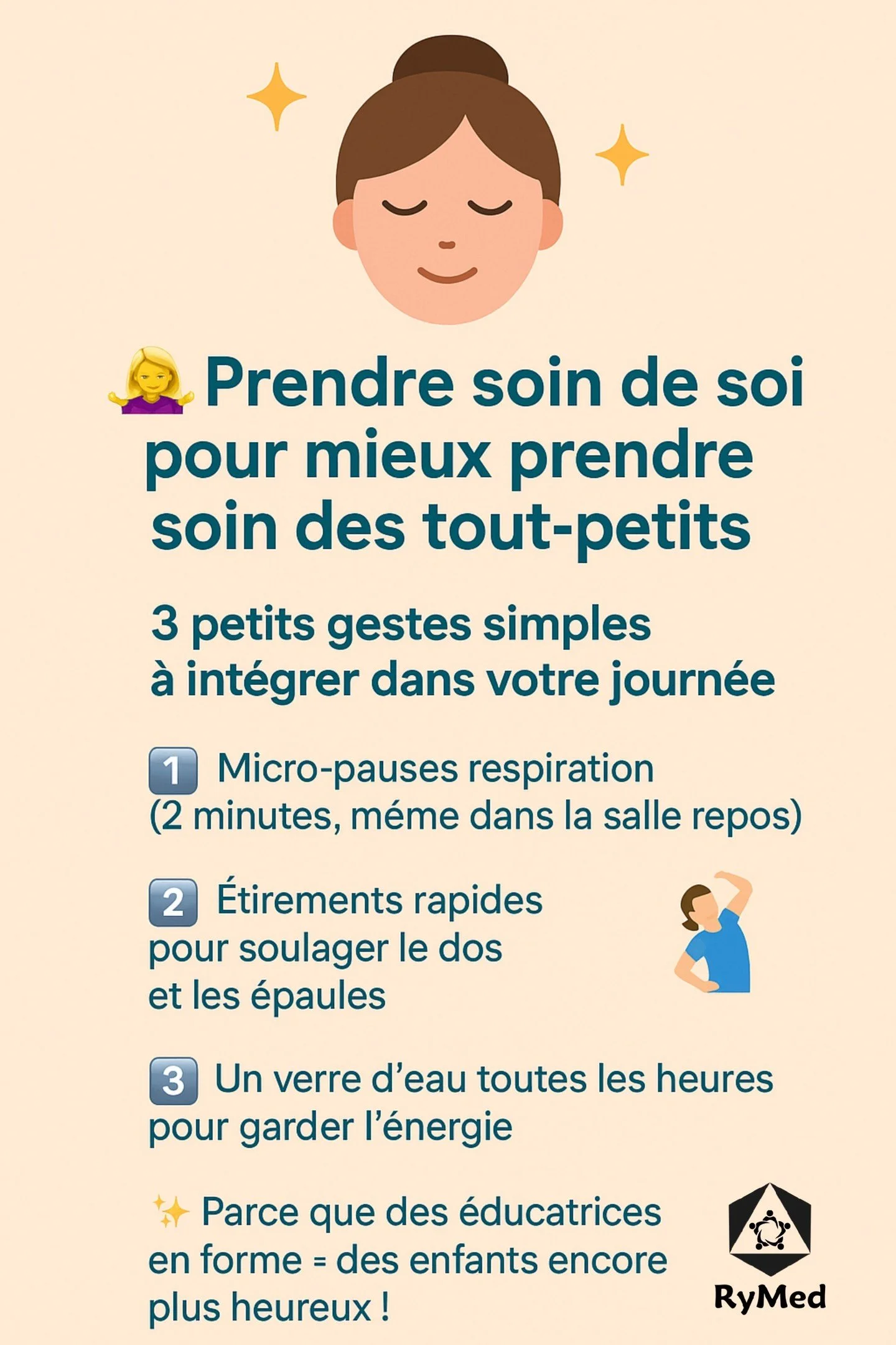 💆&zwj;♀️ Prendre soin de soi pour mieux prendre soin des tout-petits

Travailler en CPE ou en garderie, c&rsquo;est un m&eacute;tier de c&oelig;ur 💖 mais aussi exigeant physiquement et &eacute;motionnellement.
Entre les jeux, les repas, les c&acirc