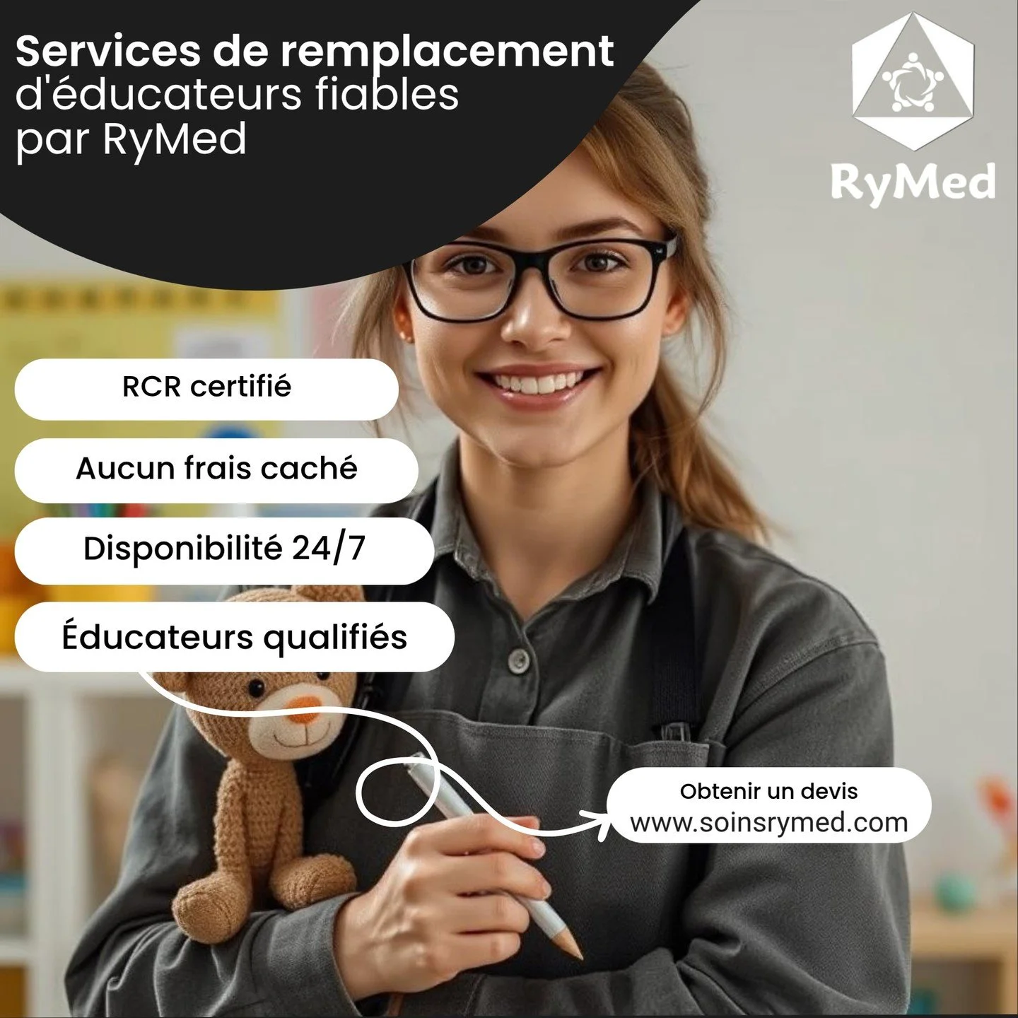 🎉 Trouver des rempla&ccedil;ants en CPE ne devrait pas &ecirc;tre un casse-t&ecirc;te !
Chez RyMed Placement, nous mettons &agrave; votre disposition des &eacute;ducatrices et aides qualifi&eacute;es, disponibles 24/7, m&ecirc;me &agrave; la derni&e