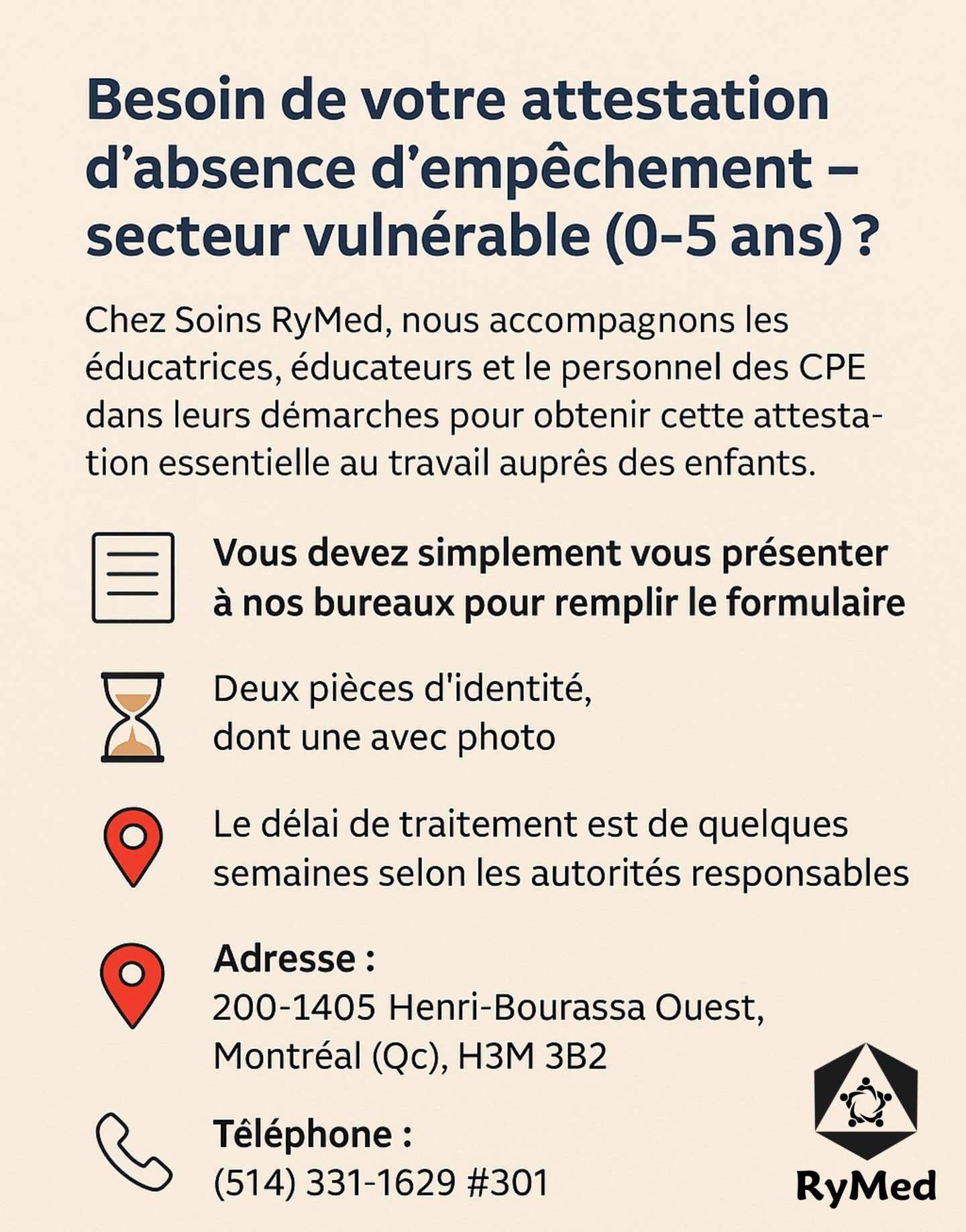 👉 Partagez ce message pour aider une &eacute;ducatrice ou un &eacute;ducateur &agrave; trouver un service fiable pour sa demande d&rsquo;attestation d&rsquo;absence d&rsquo;emp&ecirc;chement &ndash; secteur vuln&eacute;rable (0-5 ans).

#SoinsRyMed 