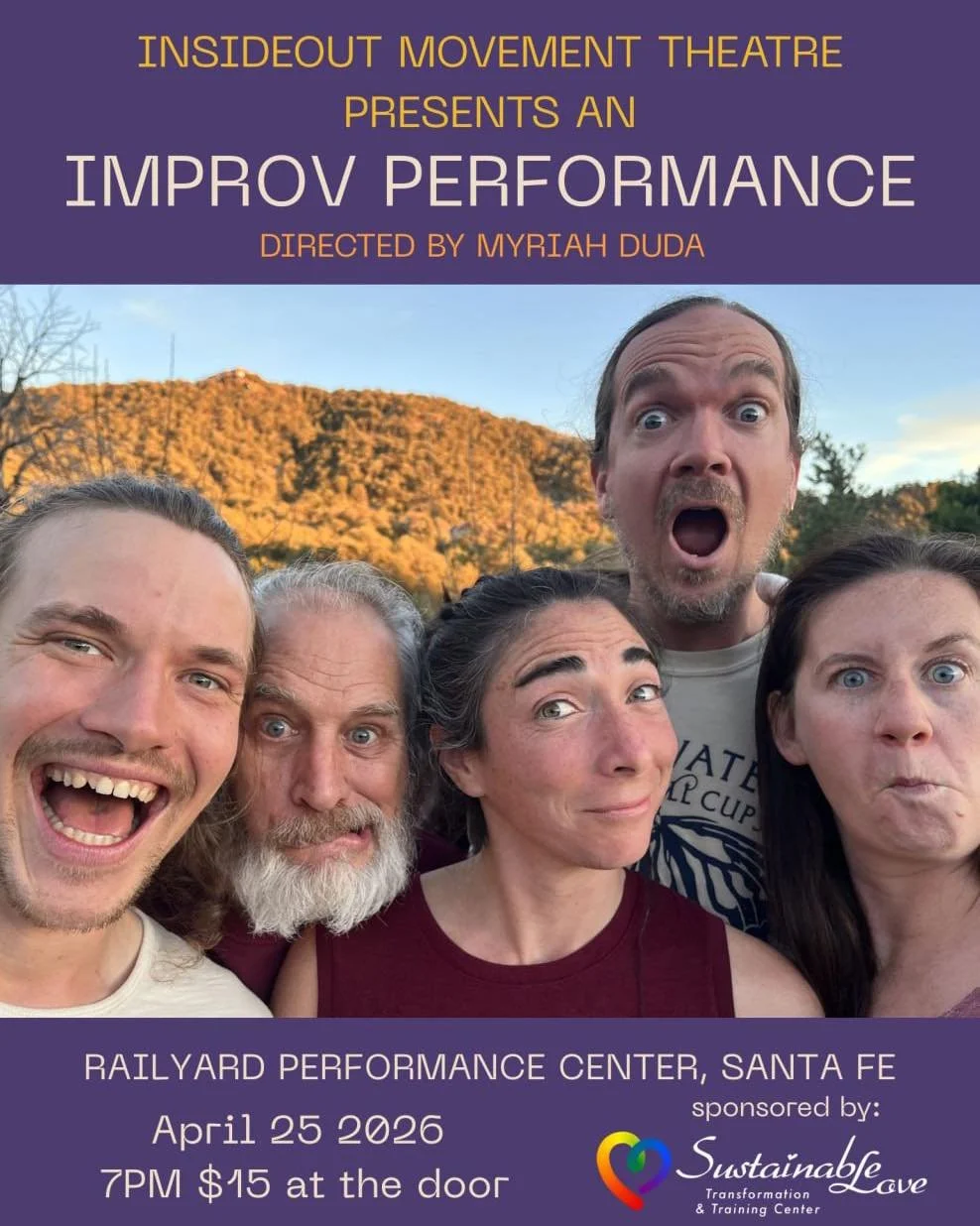 The InsideOut Movement Theatre group, with new director Myriah Duda, have been training for this performance for over a year. The performance will be purely spontaneous physical theatre with vocal improvisation.

The performers, who have specialized 