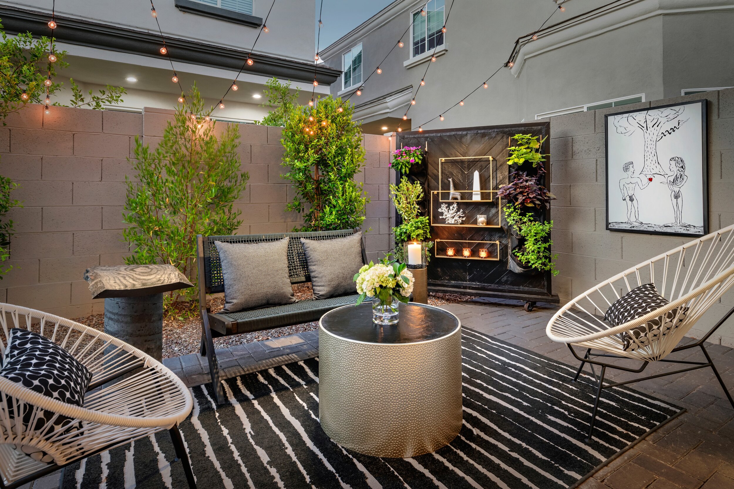 NOIR GARDEN#CURATED LIVING WALL IN BLACK WOOD ON CASTERS