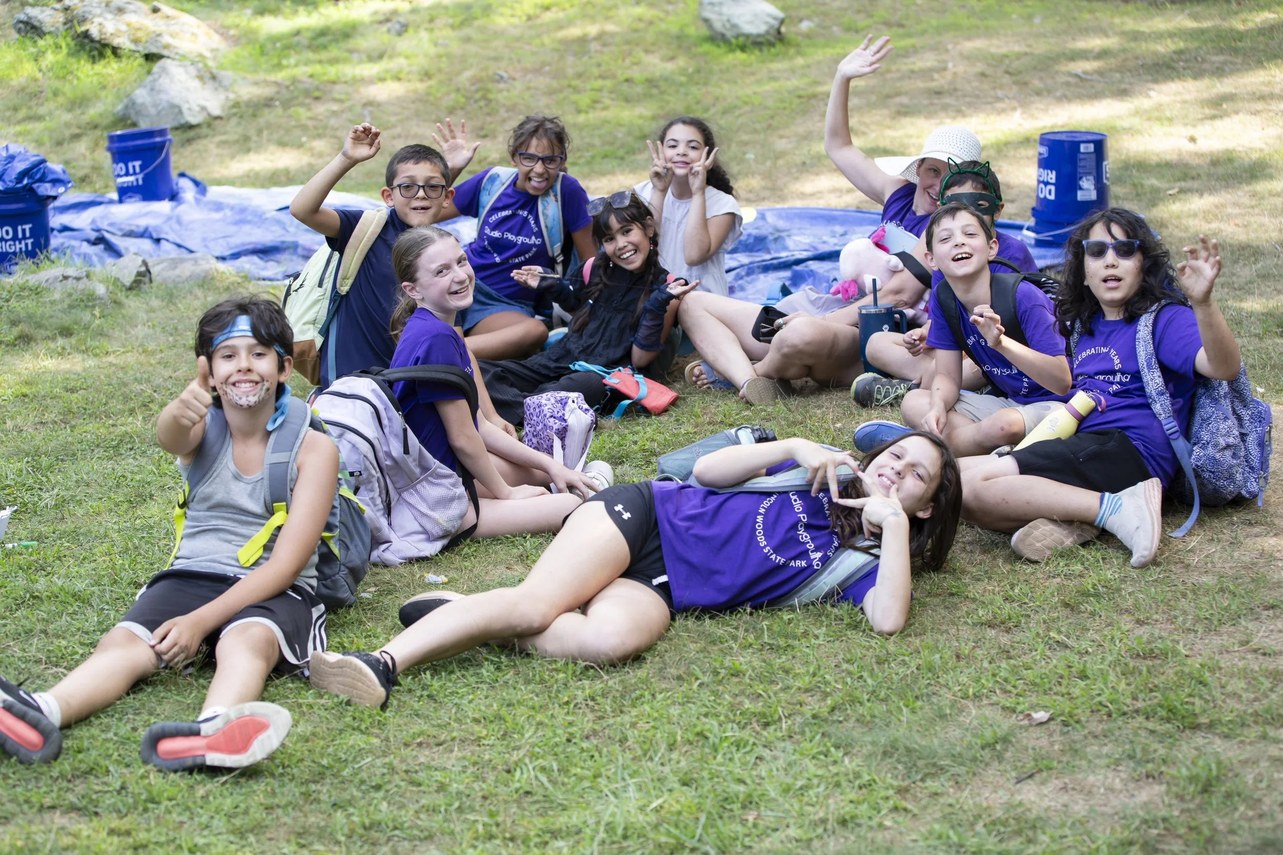 Studio Playground acting classes for kids and teens in Rhode Island summer theater camp in Lincoln Woods State Park group photo