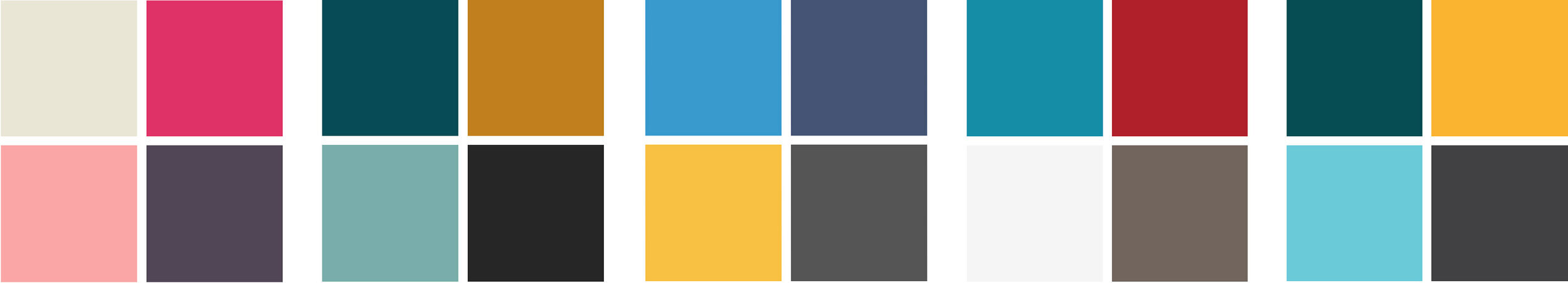 These five sets of colors are actual palettes that we’ve used on recent client websites. For an in-depth color explanation browse our case studies. We apply the rule of no more than four colors most of the time.