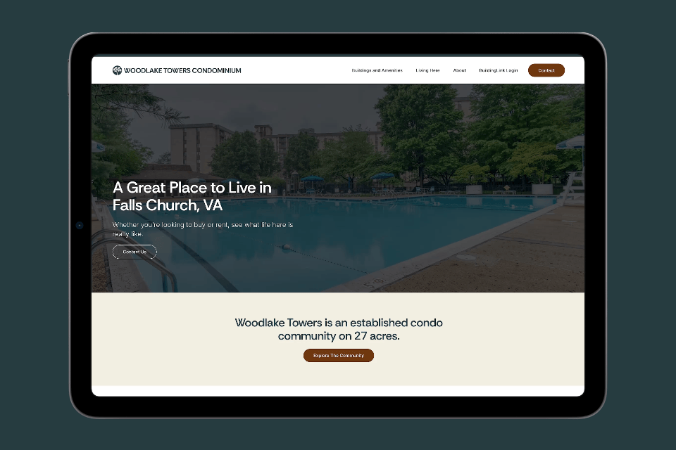 Woodlake towers website iPad scroll