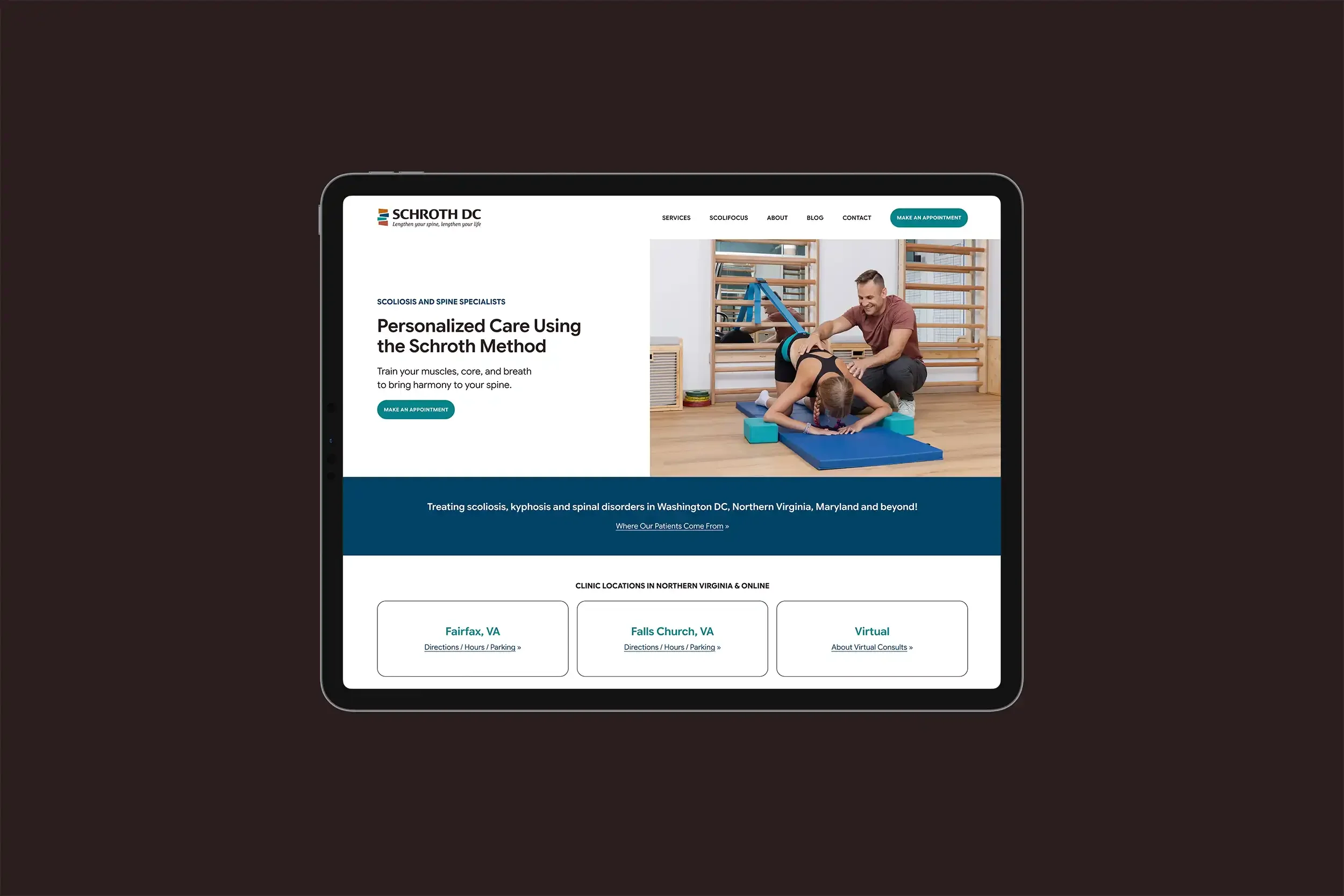 SchrothDC website home page tablet mockup