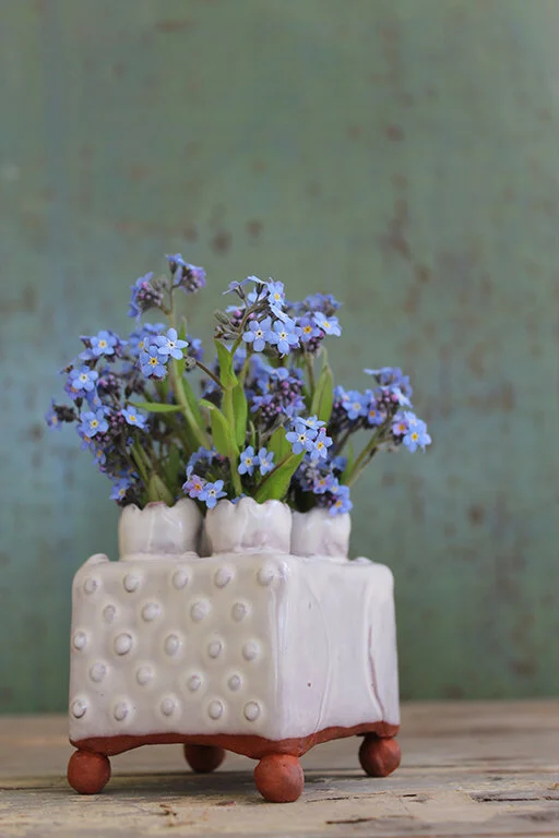 mini cube vase with forget-me-nots