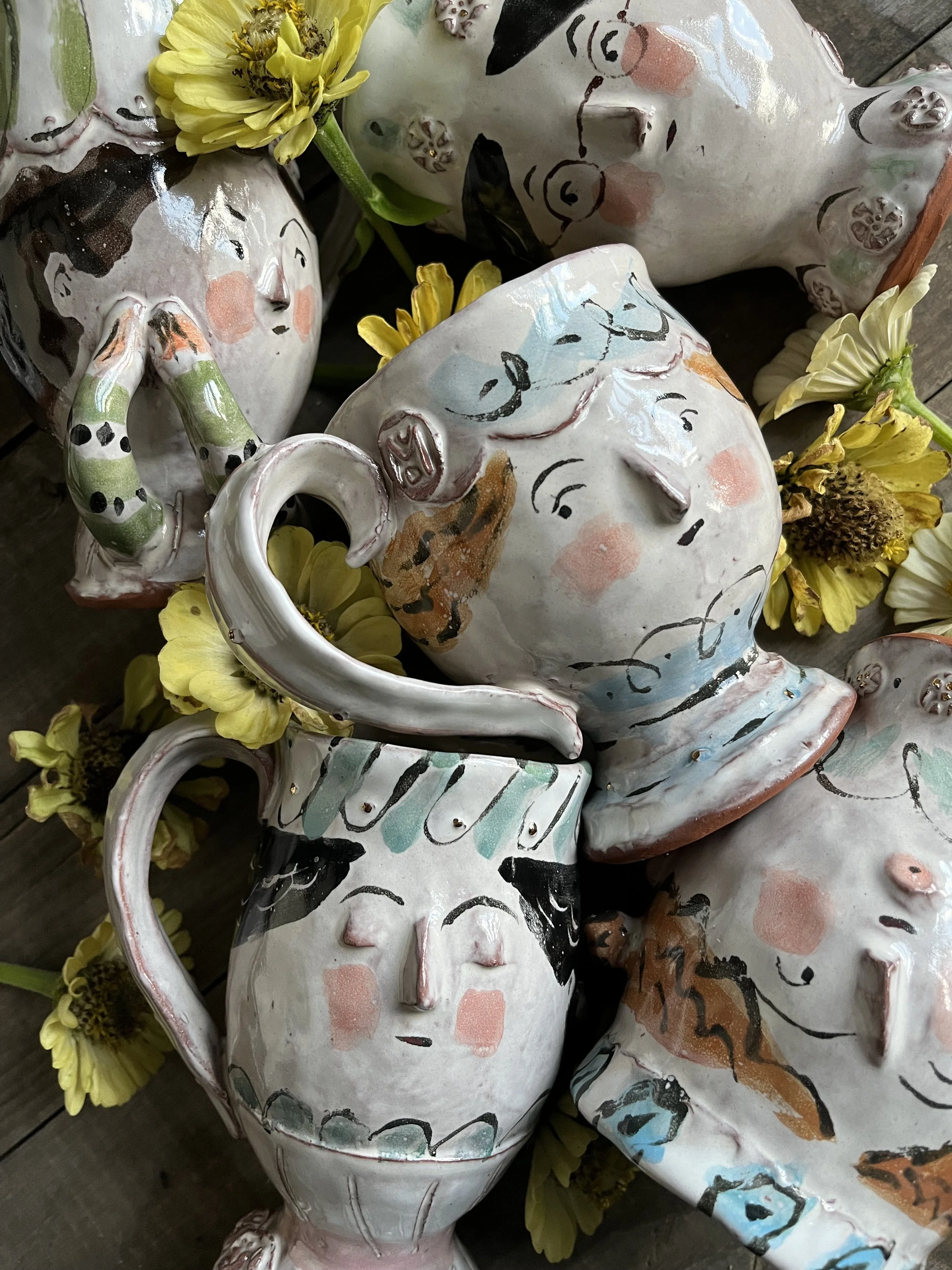 Illustrated Women Tea Cups