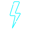 A neon blue lightning bolt icon.