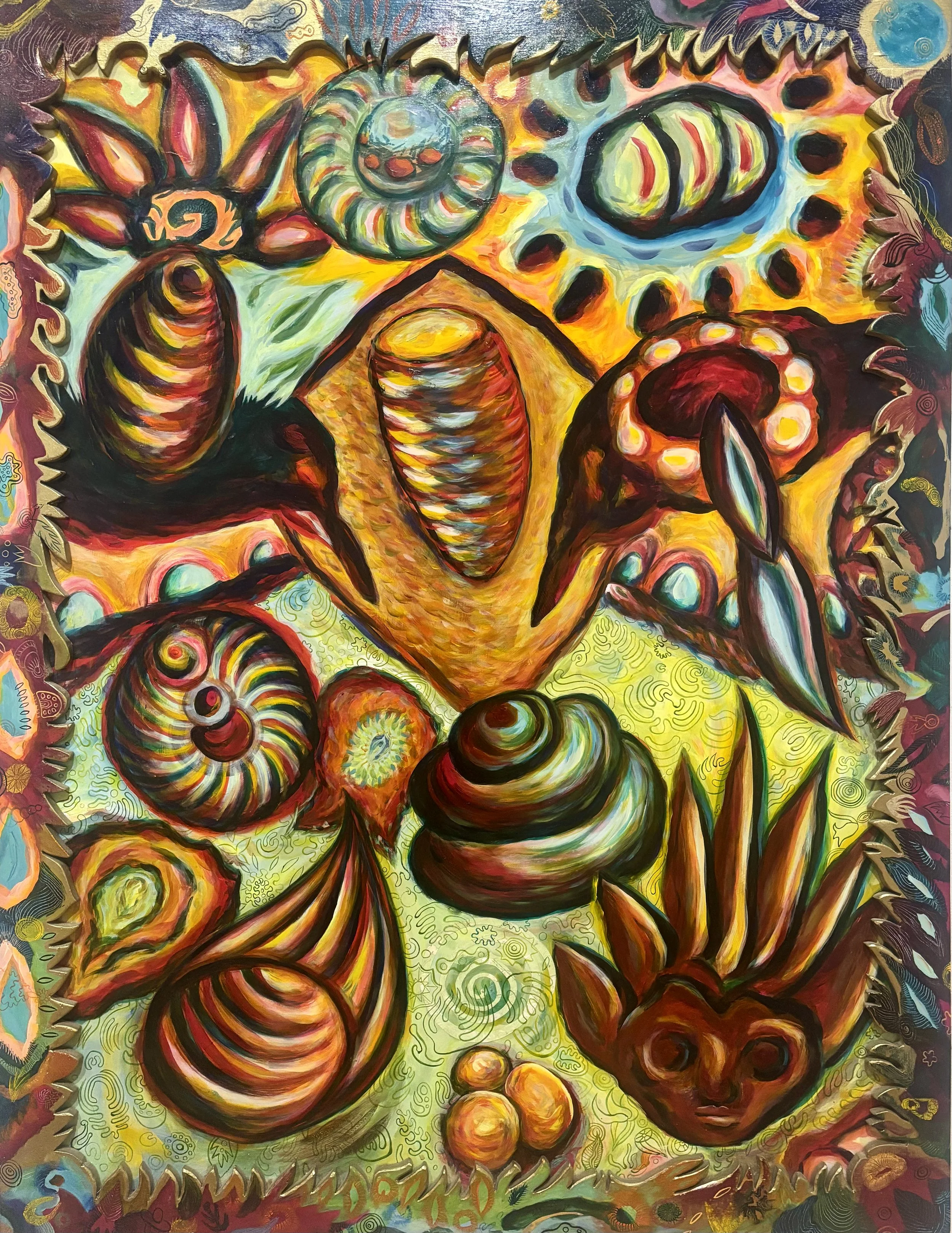 LOT 01 | Julia Becker
Centering Piece for the Guardians
c. 1990
oil on panel, handcarved/painted wood frame
Estimate: $2000 – $3000
100% donation from the artist