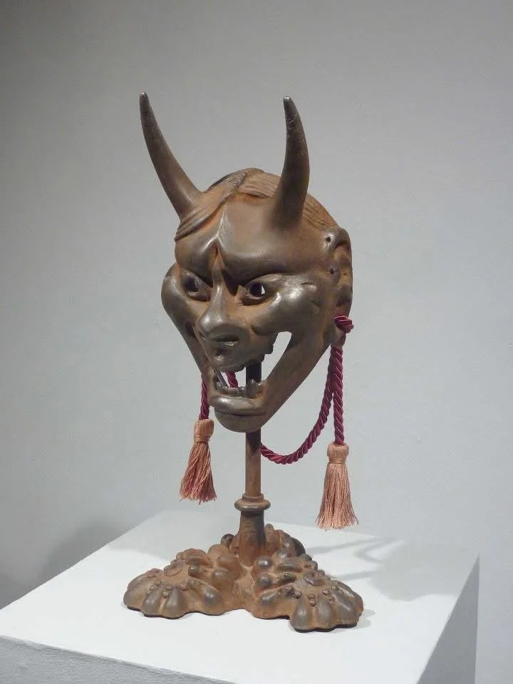 "True Raging Hannya (with stand)"
Cast Iron, Steel Rod, Satin Cord, Enamel
10" x 10" x 20"
2011