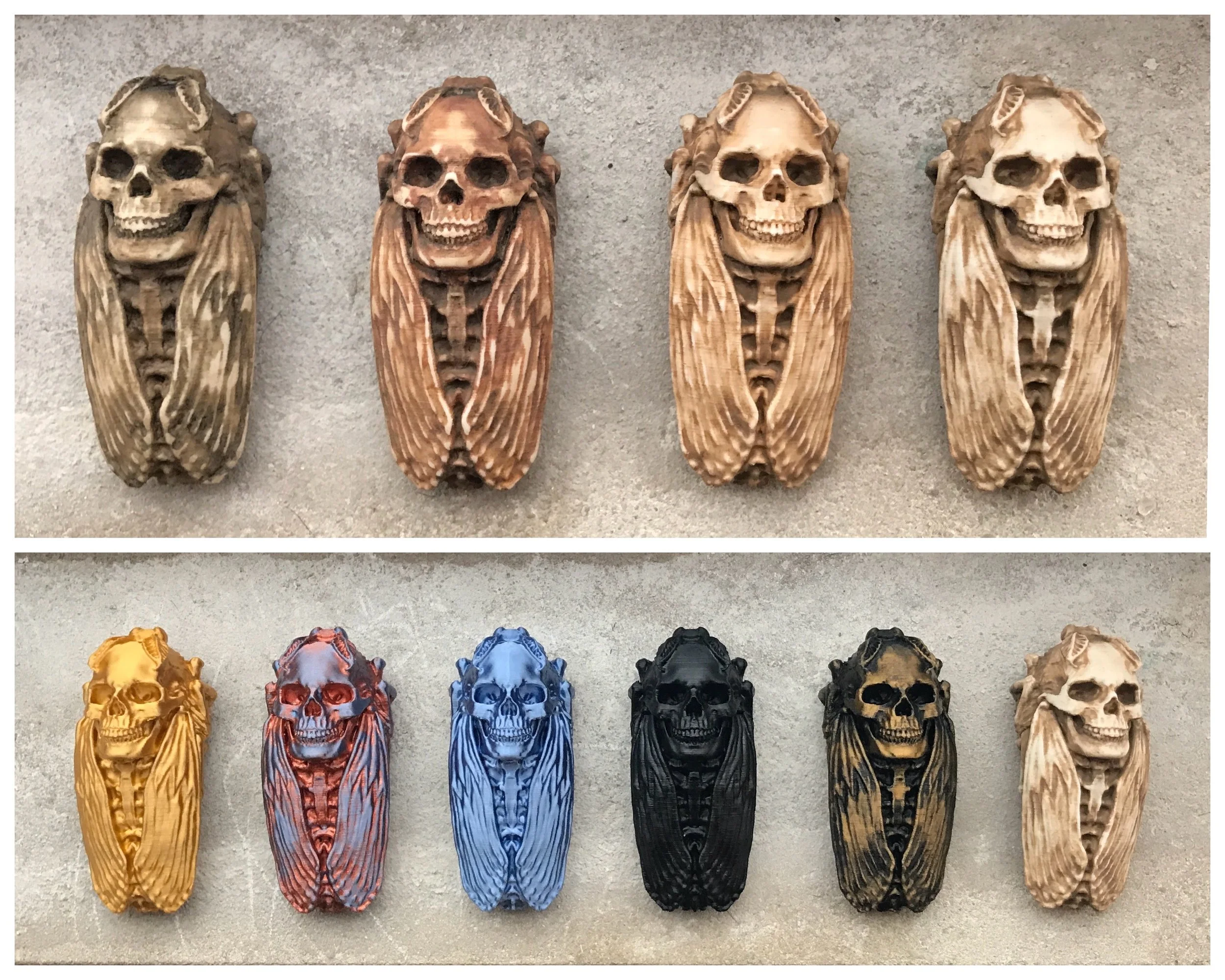 Death Head's Moth variations
3D Printed PLA, Acrylic, Enamel 
3" x 1" x 1"