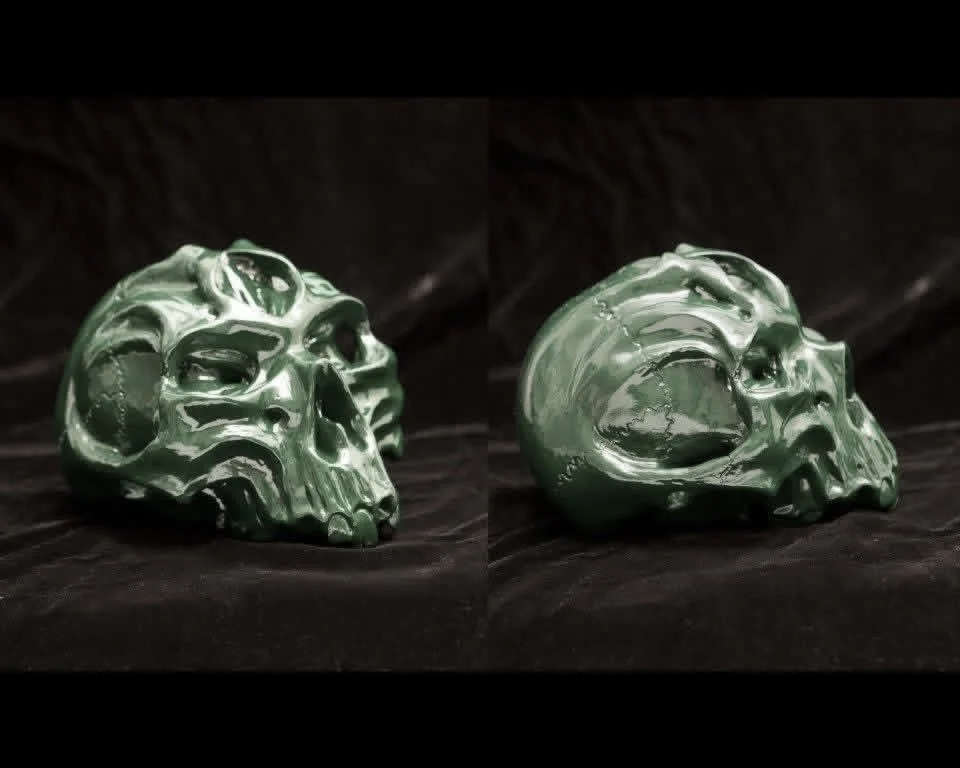 "Jawless Human Skull with Third Eye"
Polymer Clay & Enamel
6.25” x 5” x 5”
