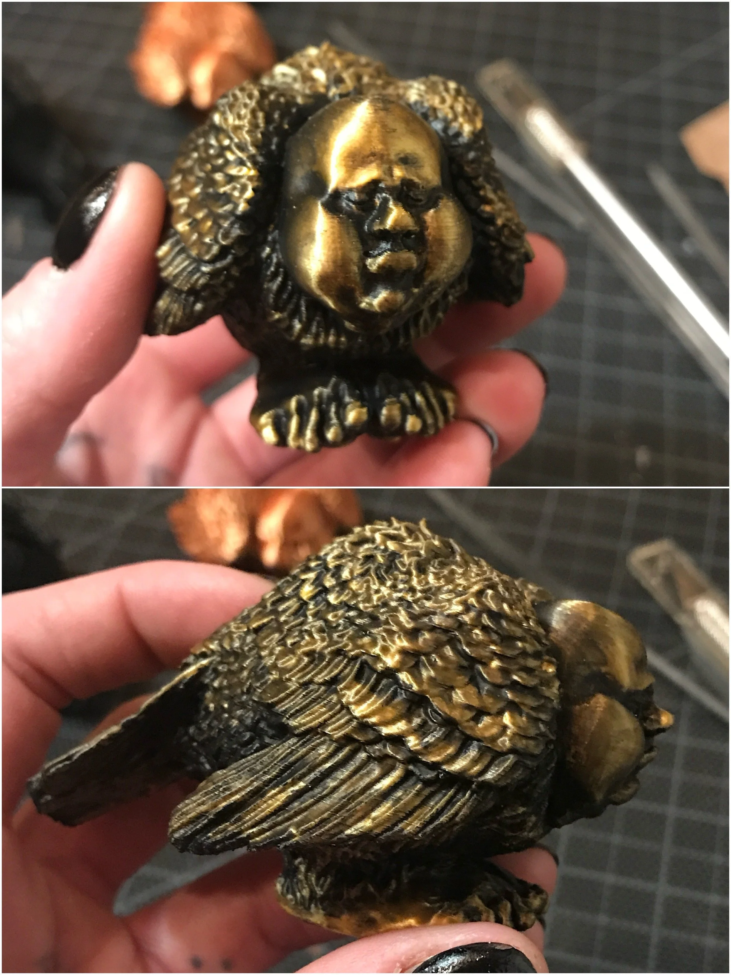"Standing Birdman with Feet in Gold"
3D Printed PLA & Metallic Acrylic
3" x 2" x 2"