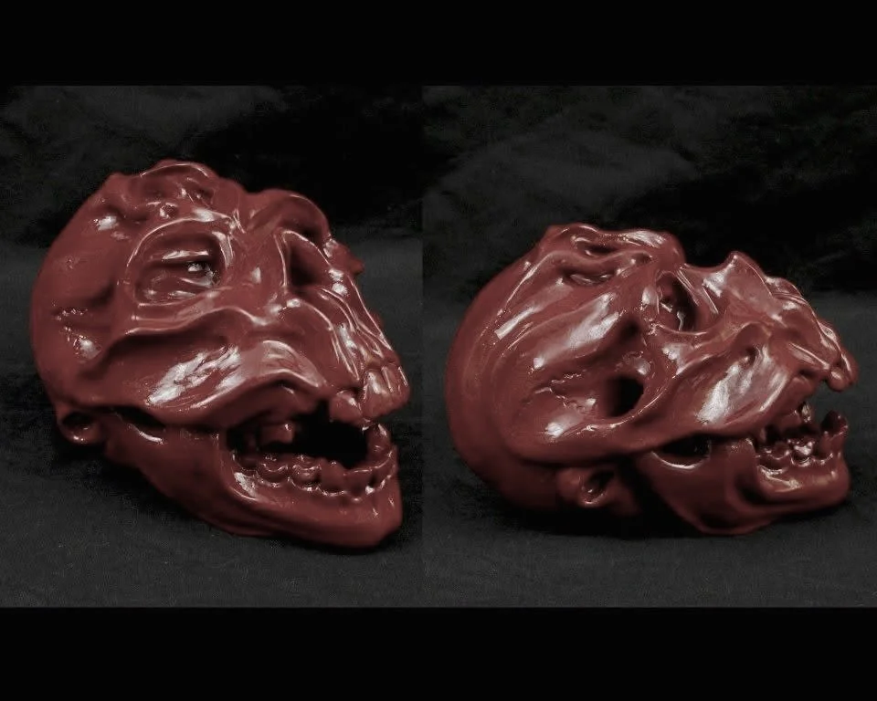 "Three-Eyed Monkey Man Skull"
Polymer Clay & Enamel
6” x 5” x 4.5”