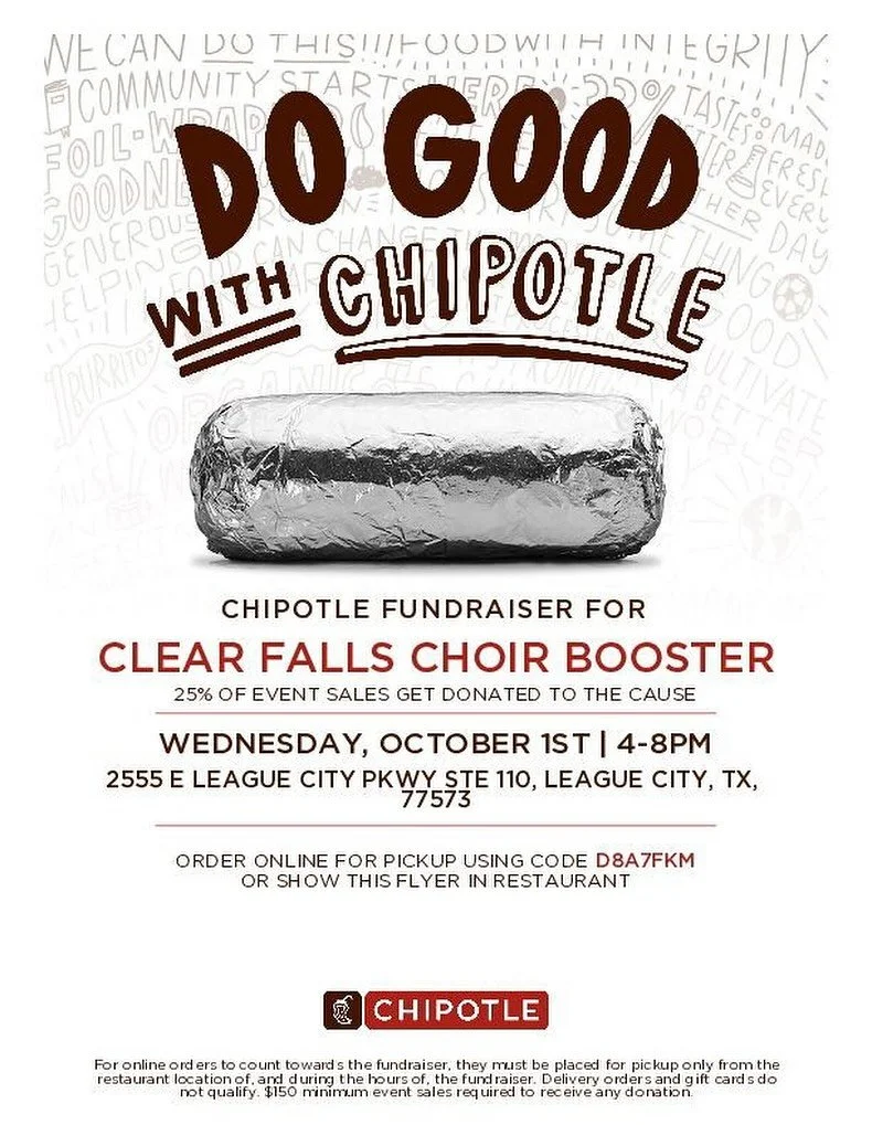 Tomorrow night, let KnightSong Choir fix dinner! You get Yummy Chipotle AND support our choir! Win-Win! Show this flyer to show support!
