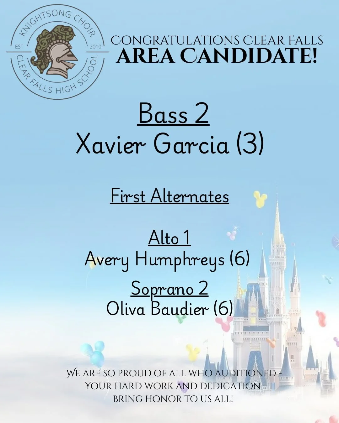 Congratulations to everyone who auditioned! We are so proud of our choir family! We cannot wait to see what comes next! 💚🎶💚