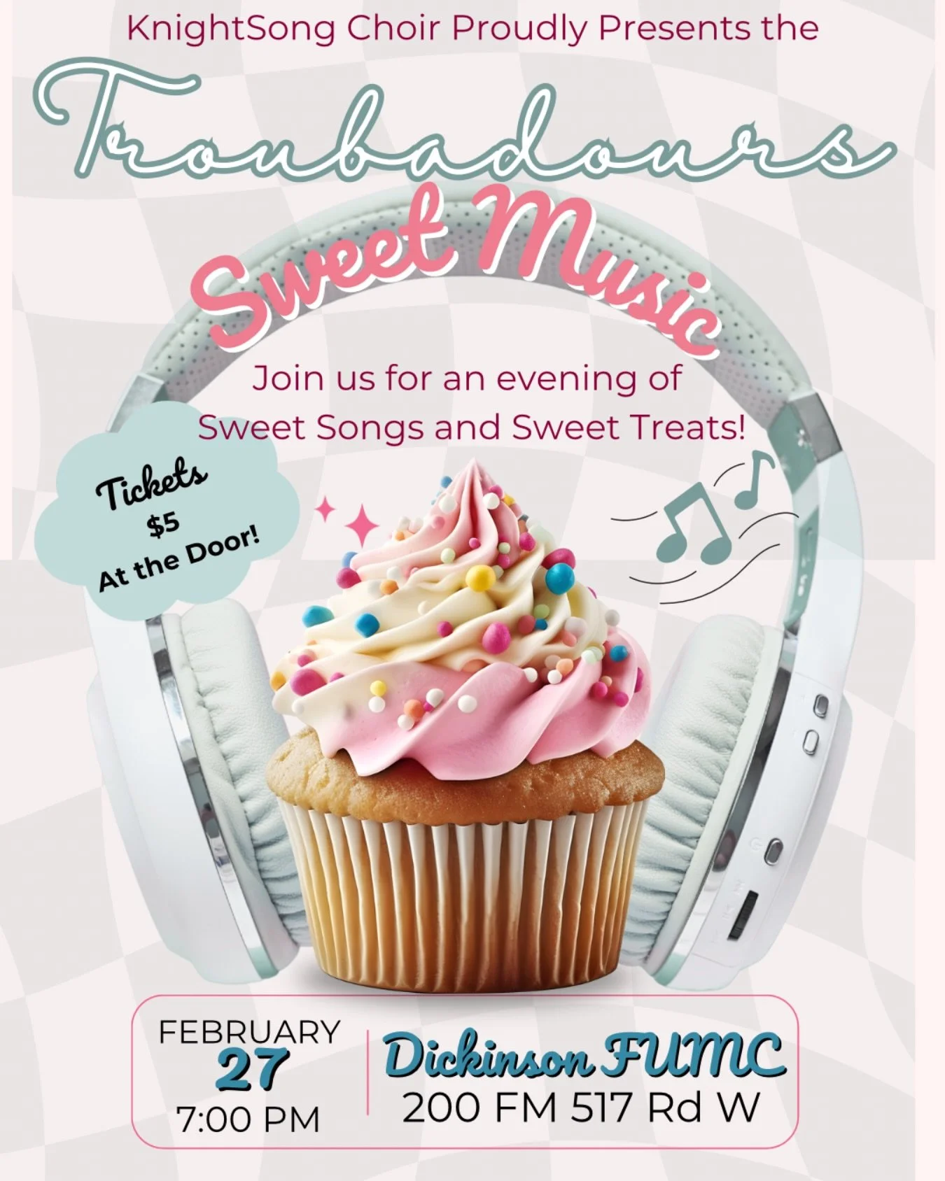 Join the Troubadours tomorrow night for our annual Spring Show! Tickets are $5 at the doors of Dickinson First United Methodist Chruch. We can&rsquo;t wait to share some sweet music! 🎶🍭