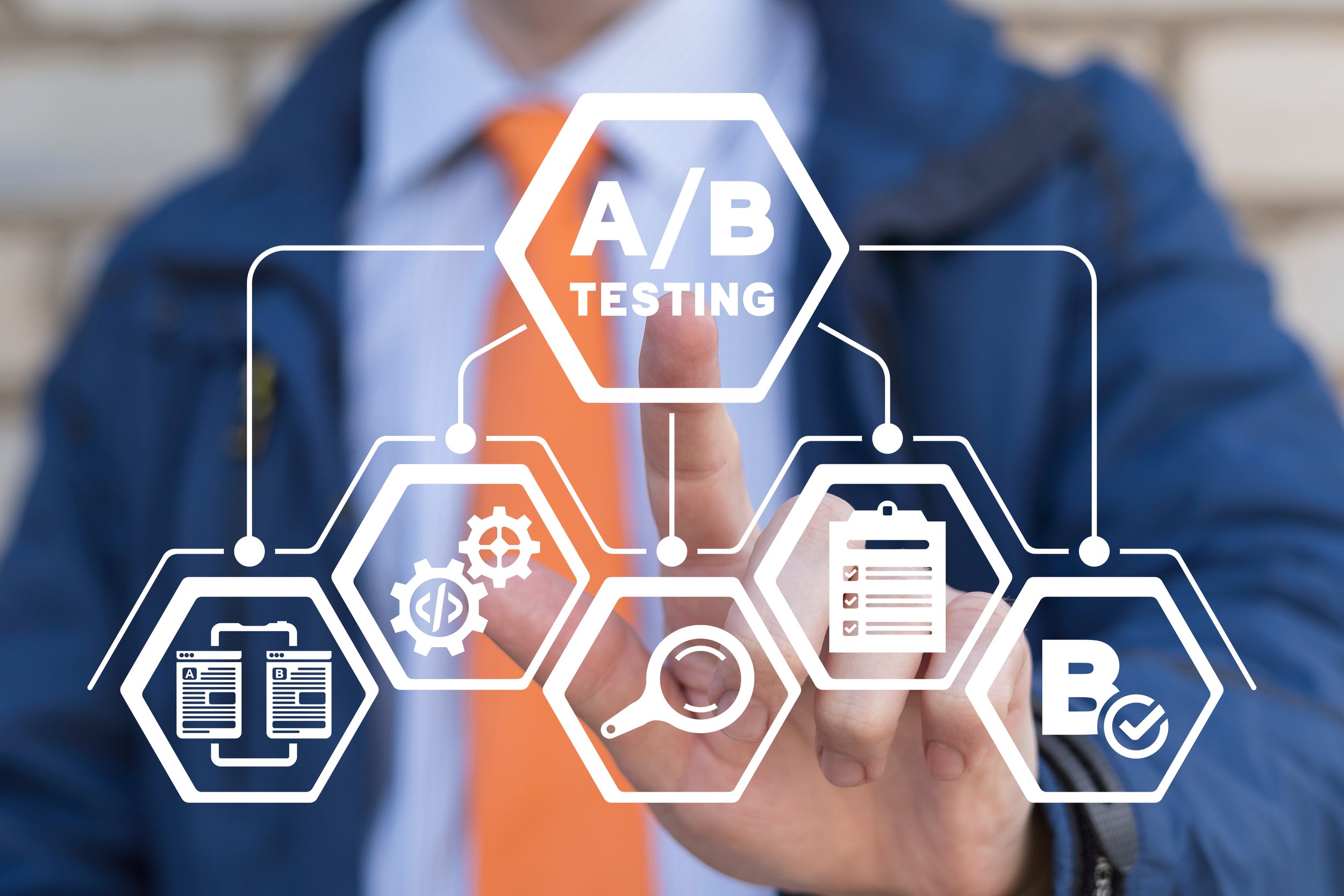 man clicking on A/B testing icons