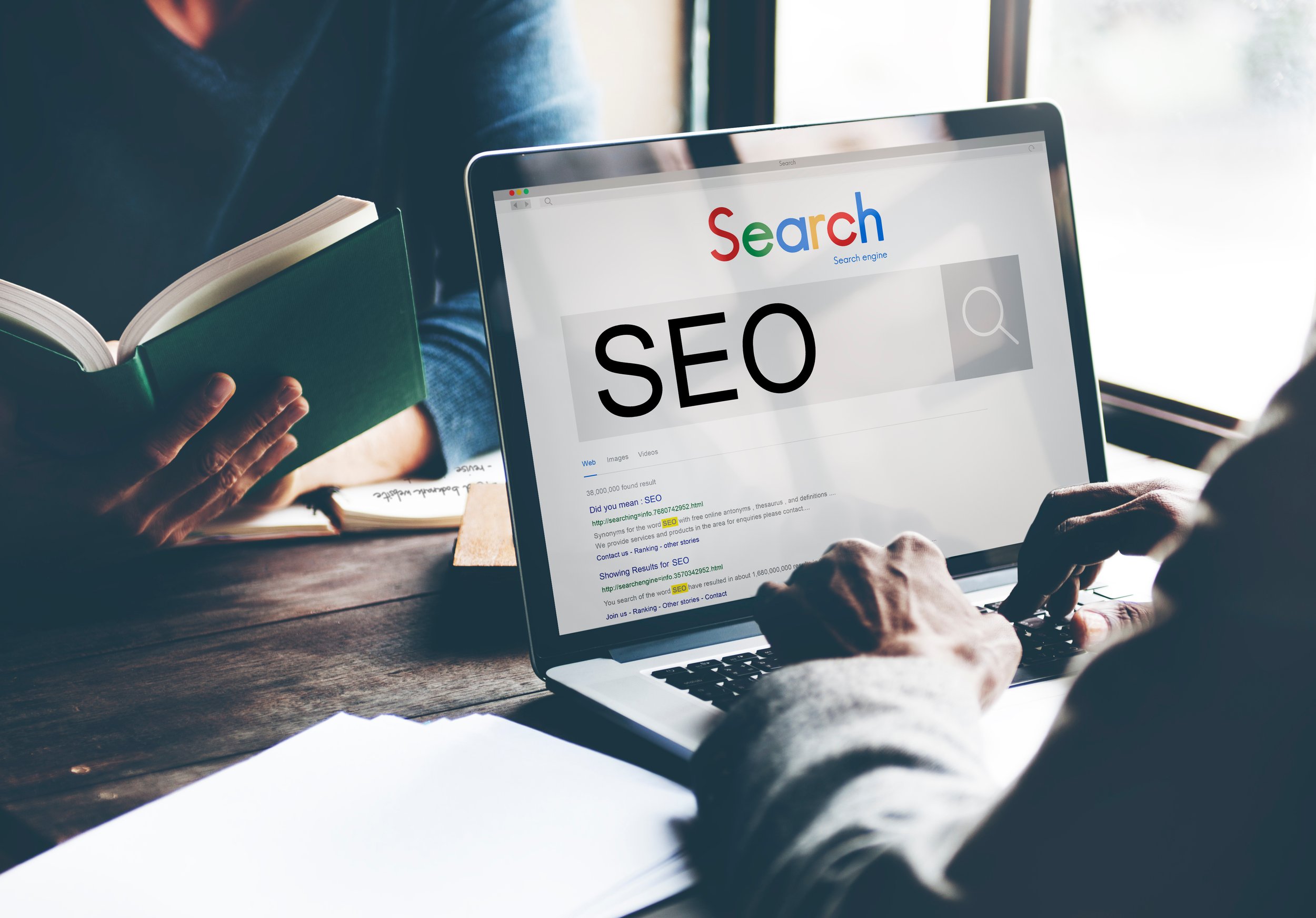 computer screen with SEO in search engine
