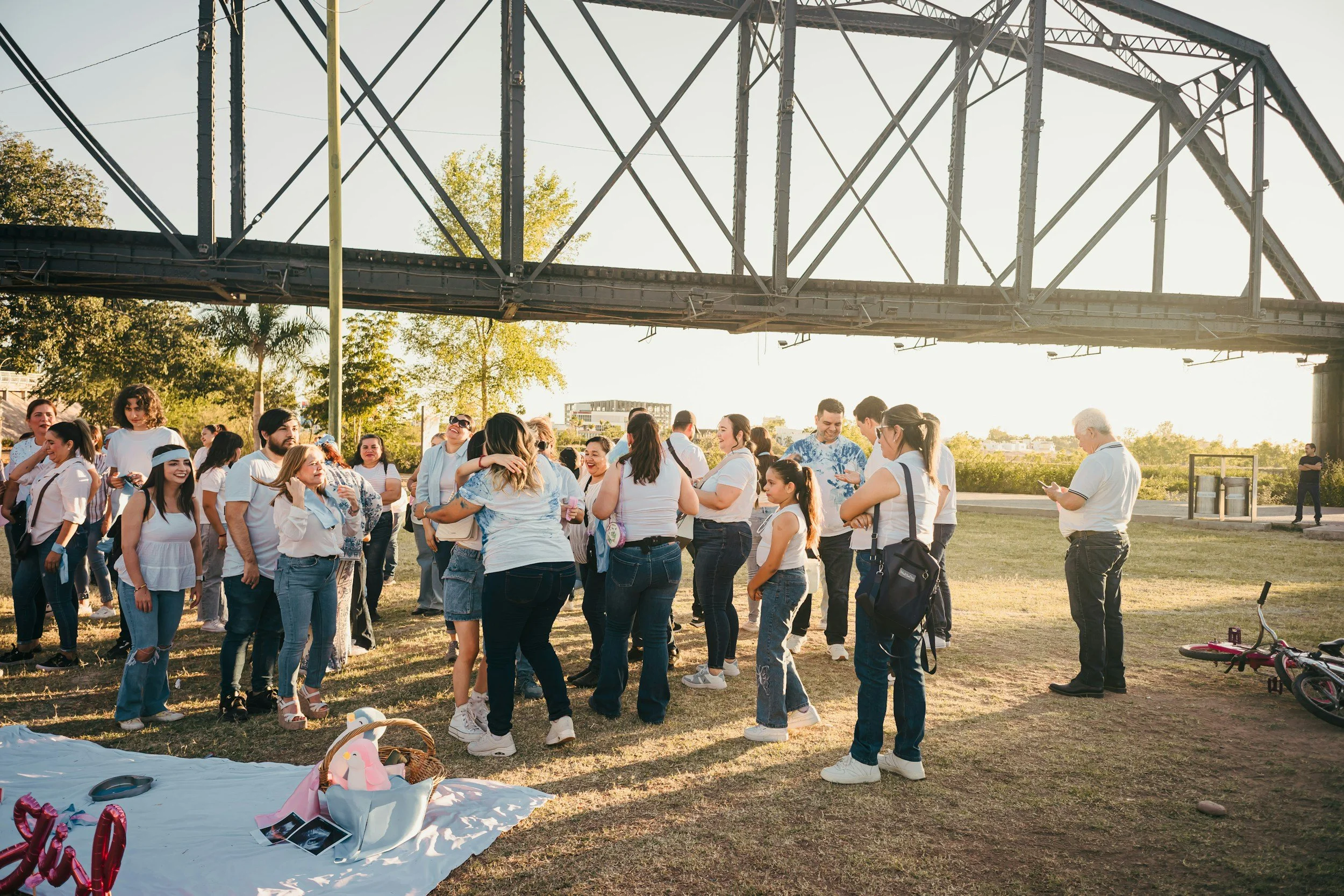 Families gathered outdoors at a reunion, representing the complex emotions, family dynamics, and relationships many people experience during family gatherings.