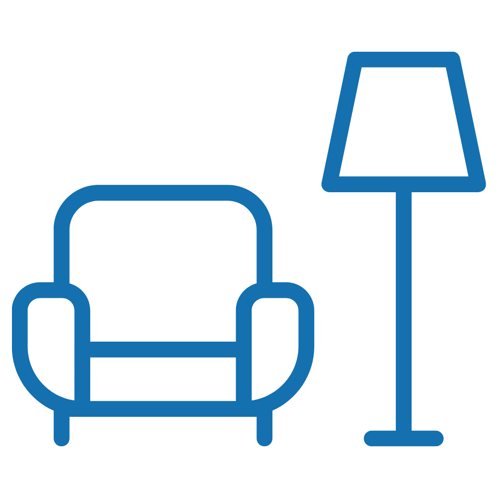 Armchair and floor lamp icon representing beautiful office spaces