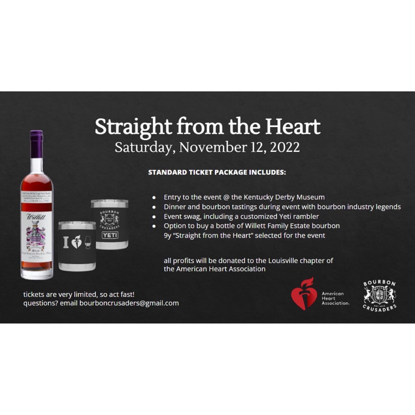 Once again we are putting together a night for the bourbon community, and it&rsquo;s exceptional generosity, to gather and raise money for a worthy cause. Our partner this year is the American Heart Association. It&rsquo;s been way too long since we 