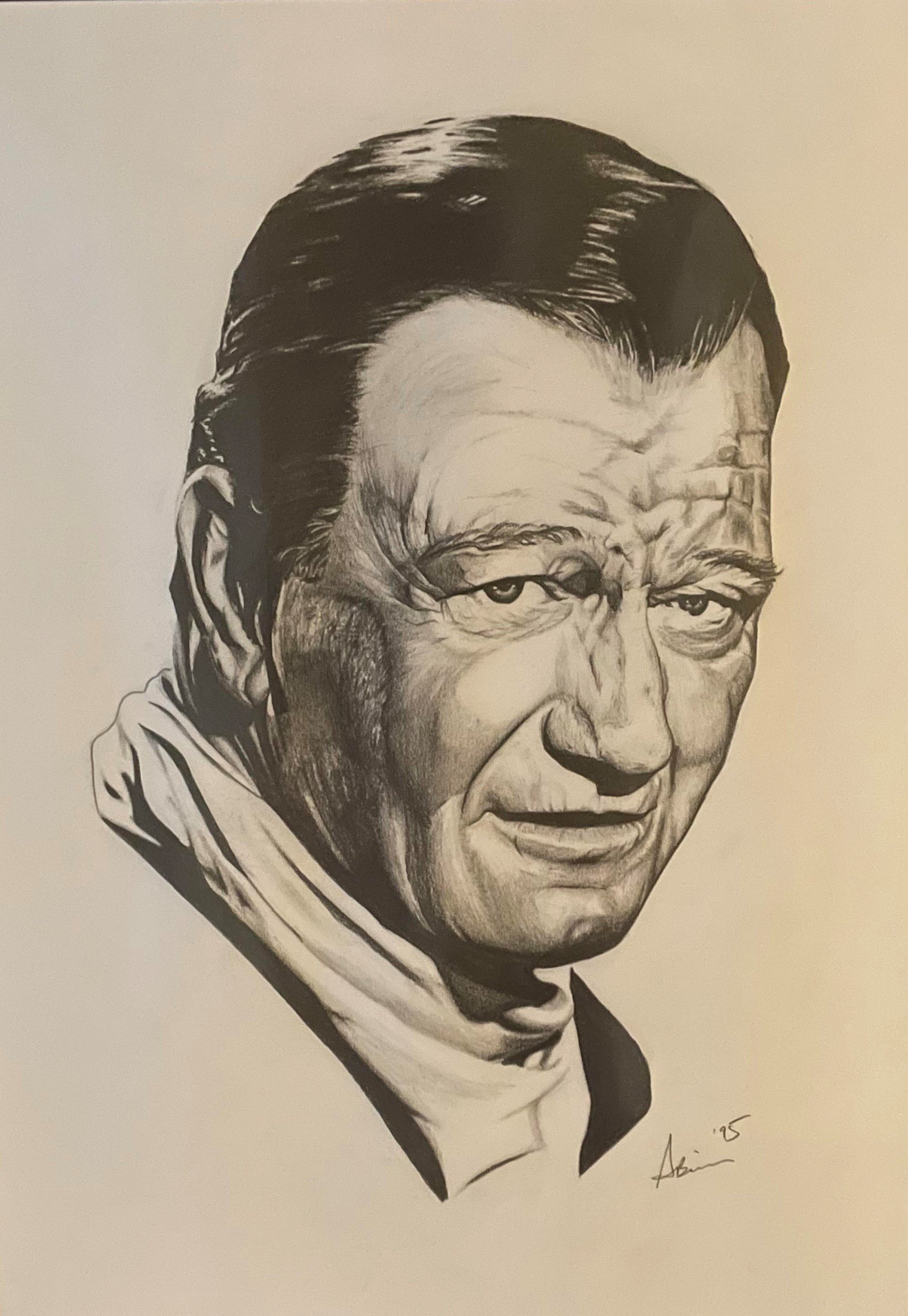 'John Wayne', graphite on paper, Aaron Beirnes