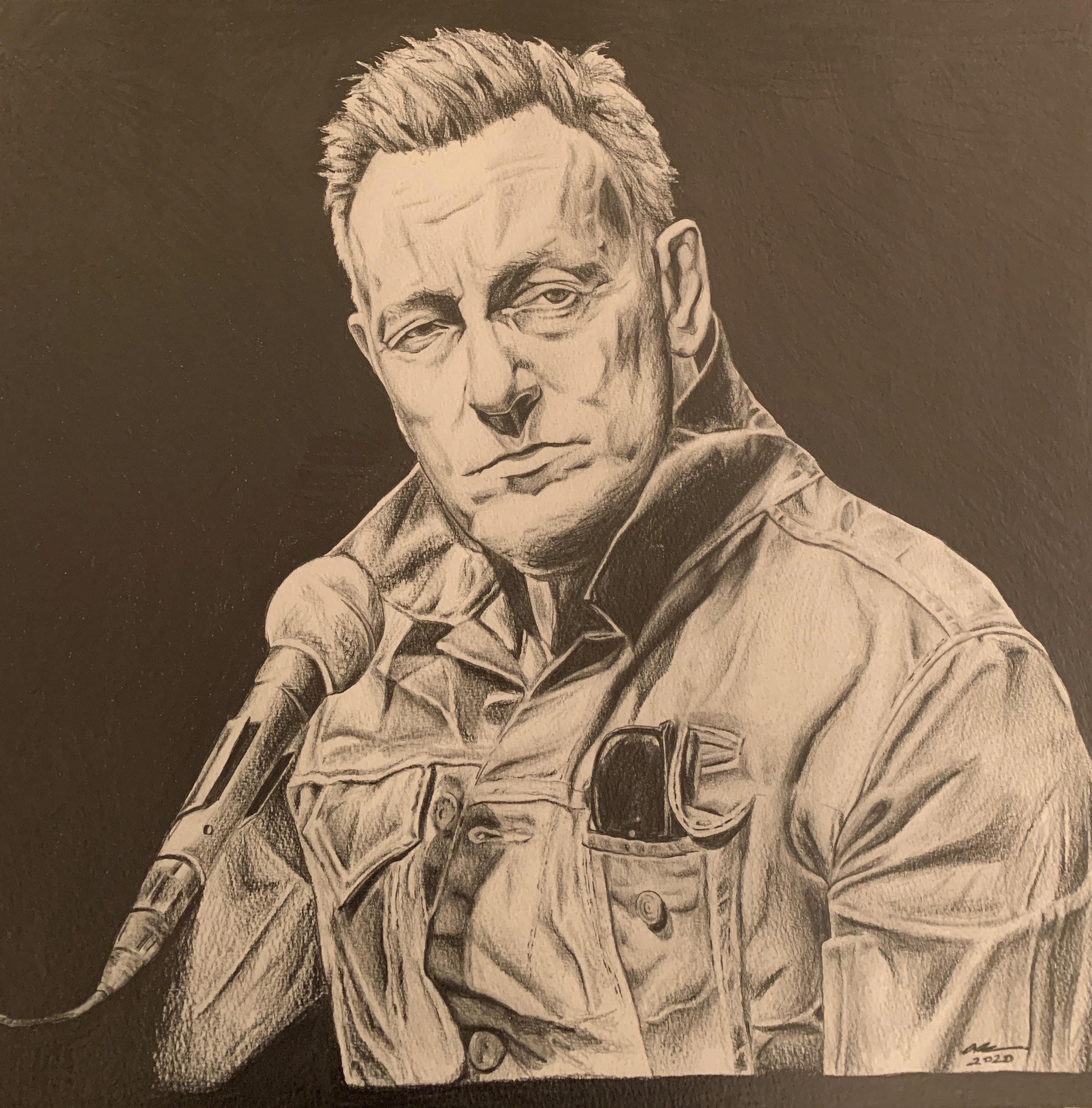 'Bruce Springsteen', graphite on paper, Aaron Beirnes