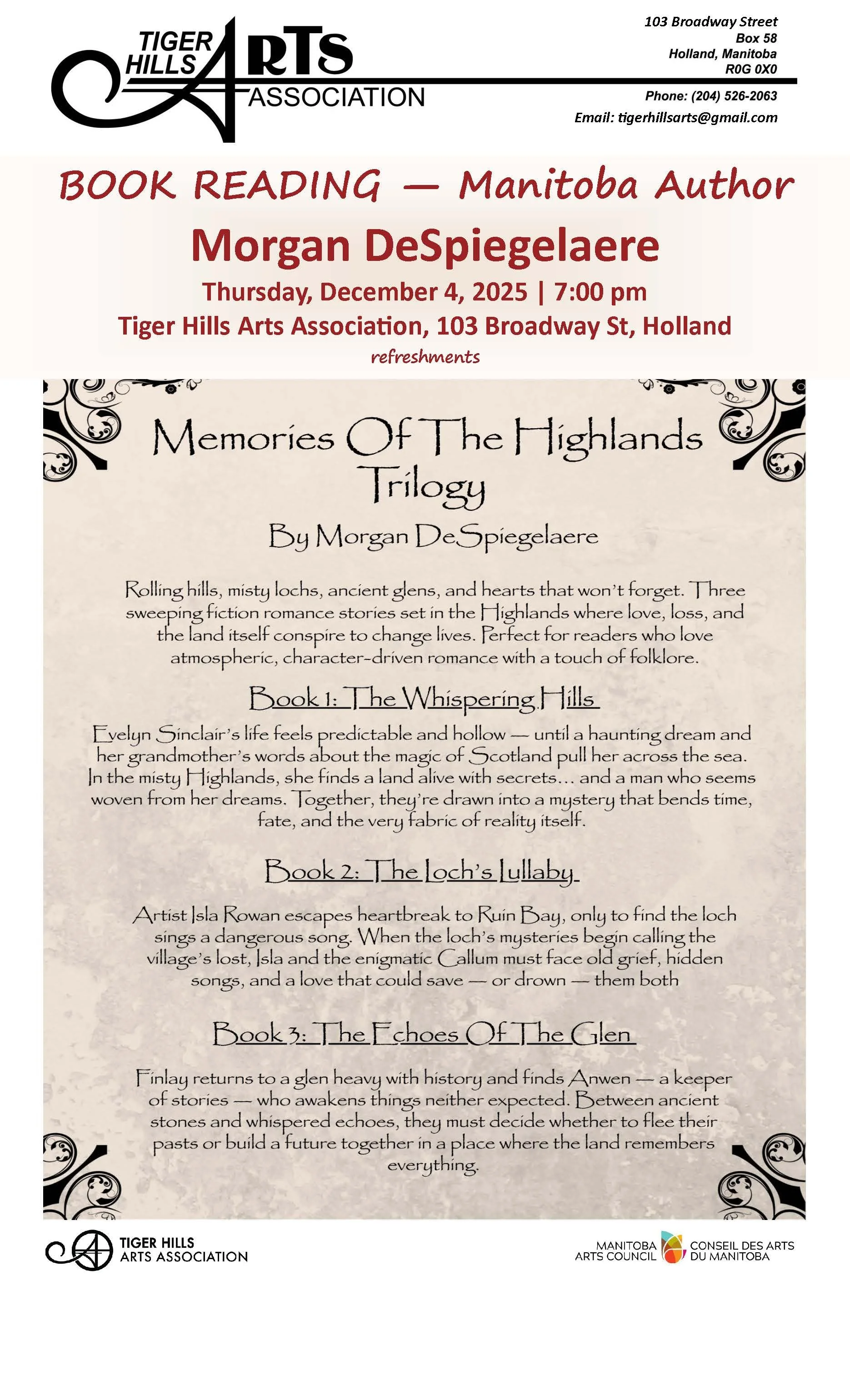 Book Reading with Manitoba Author Morgan DeSpiegelaere