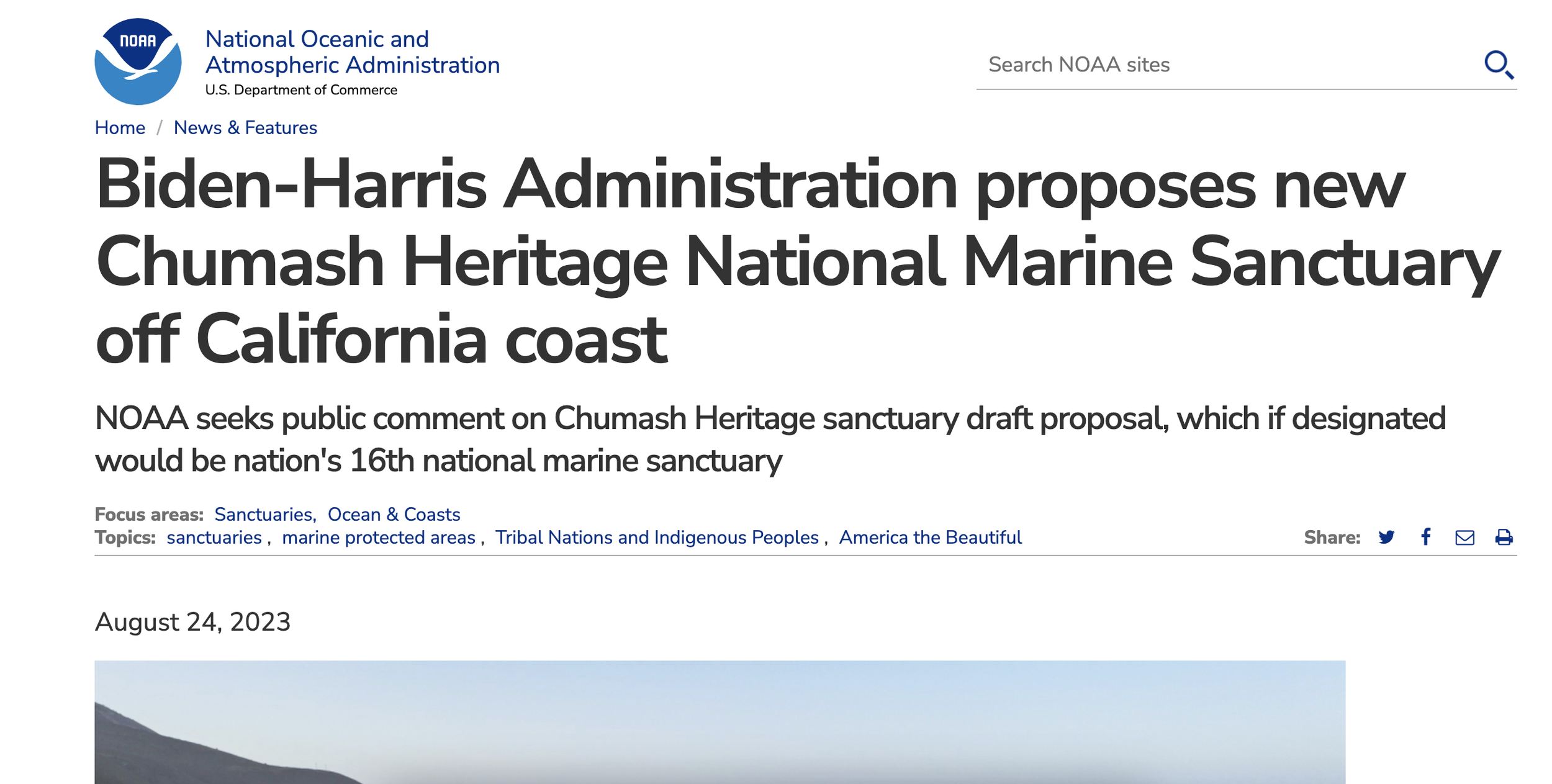 Biden-Harris Administration proposes new Chumash Heritage National Marine Sanctuary off California coast