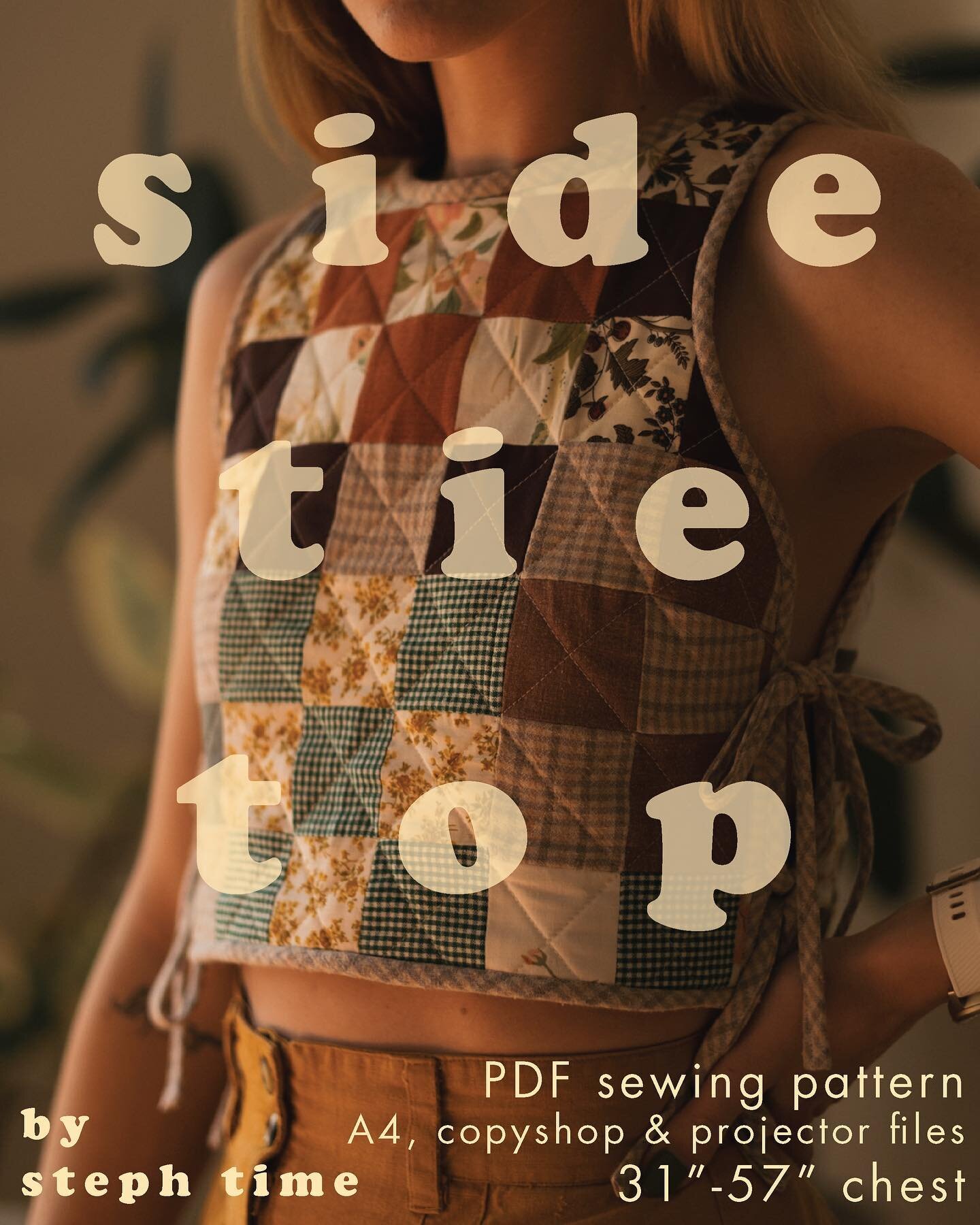 it&rsquo;s finally release day for the #STsidetietop! link in bio if you wanna peep it 👀

With two construction views, the Steph Time side tie top is an intermediate sewing pattern for a cropped and reversible top with a high neckline and side ties.