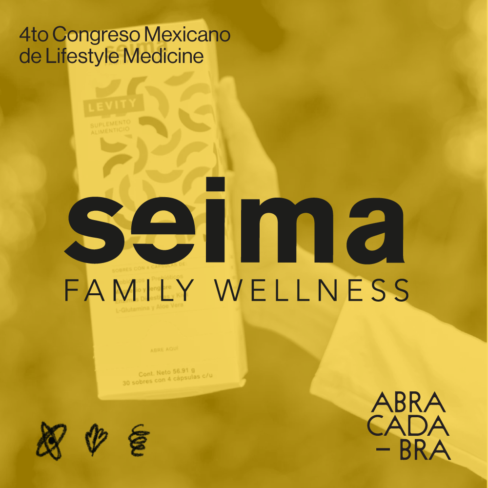 Imagen promocional del 4o Congreso Mexicano de Lifestyle Medicine con fondo amarillento y texto en español y inglés, incluyendo un producto suplemento en la imagen.