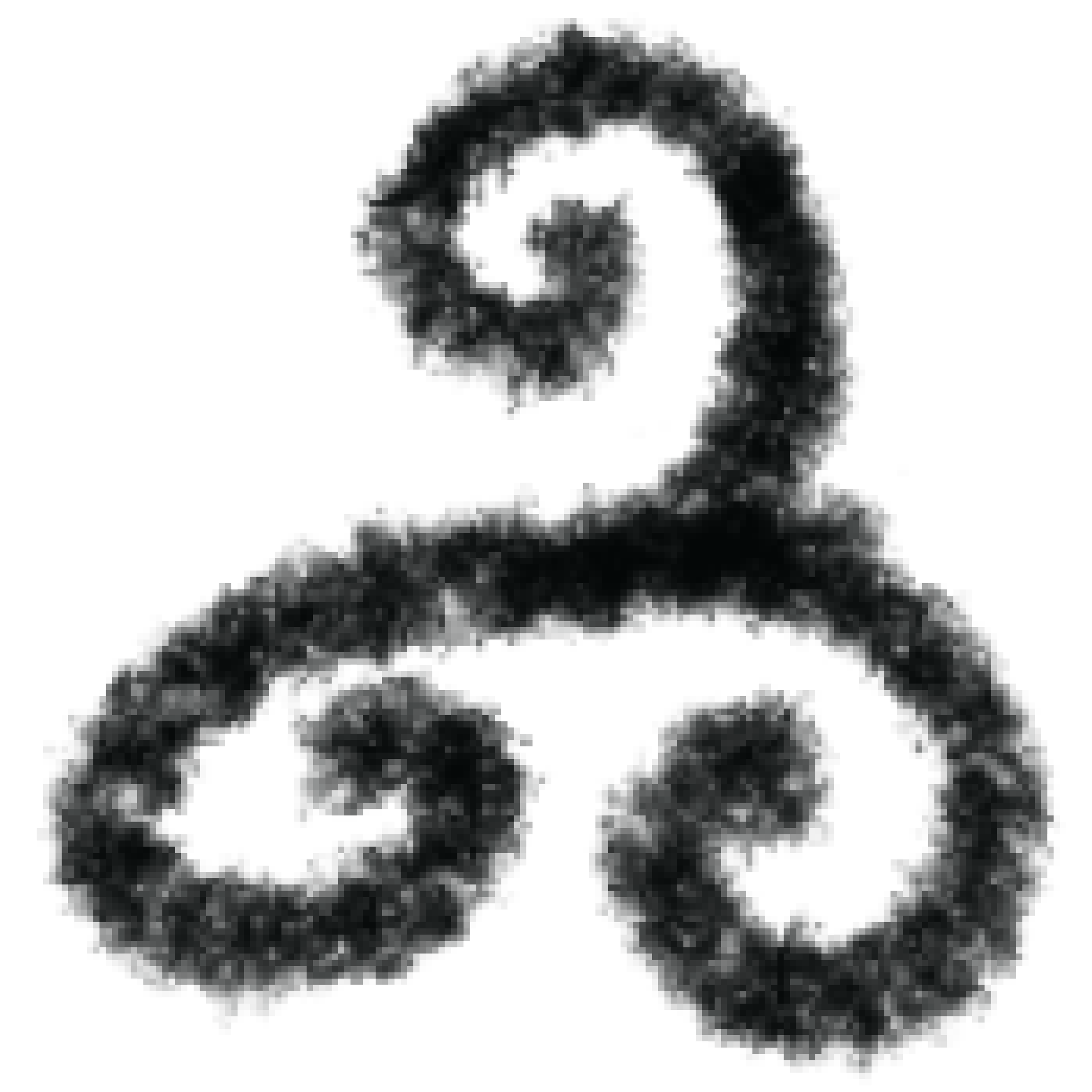 Ilustración en negro de una espiral decorativa con curvas.