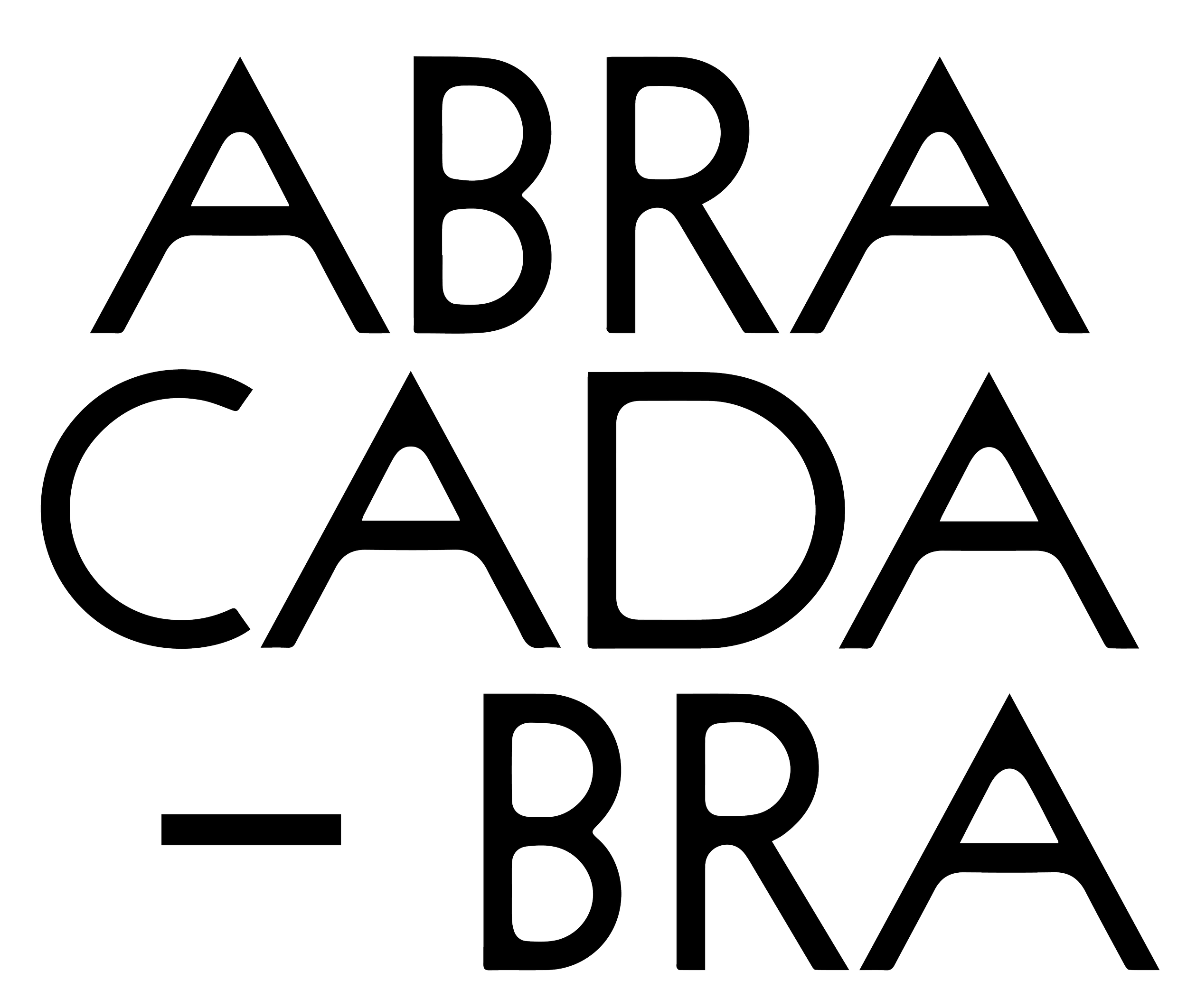 Texto en línea de letras que dice 'ABRA CADABRA' de forma estilizada y en diferentes tamaños, con línea punteada formando la palabra en el fondo.