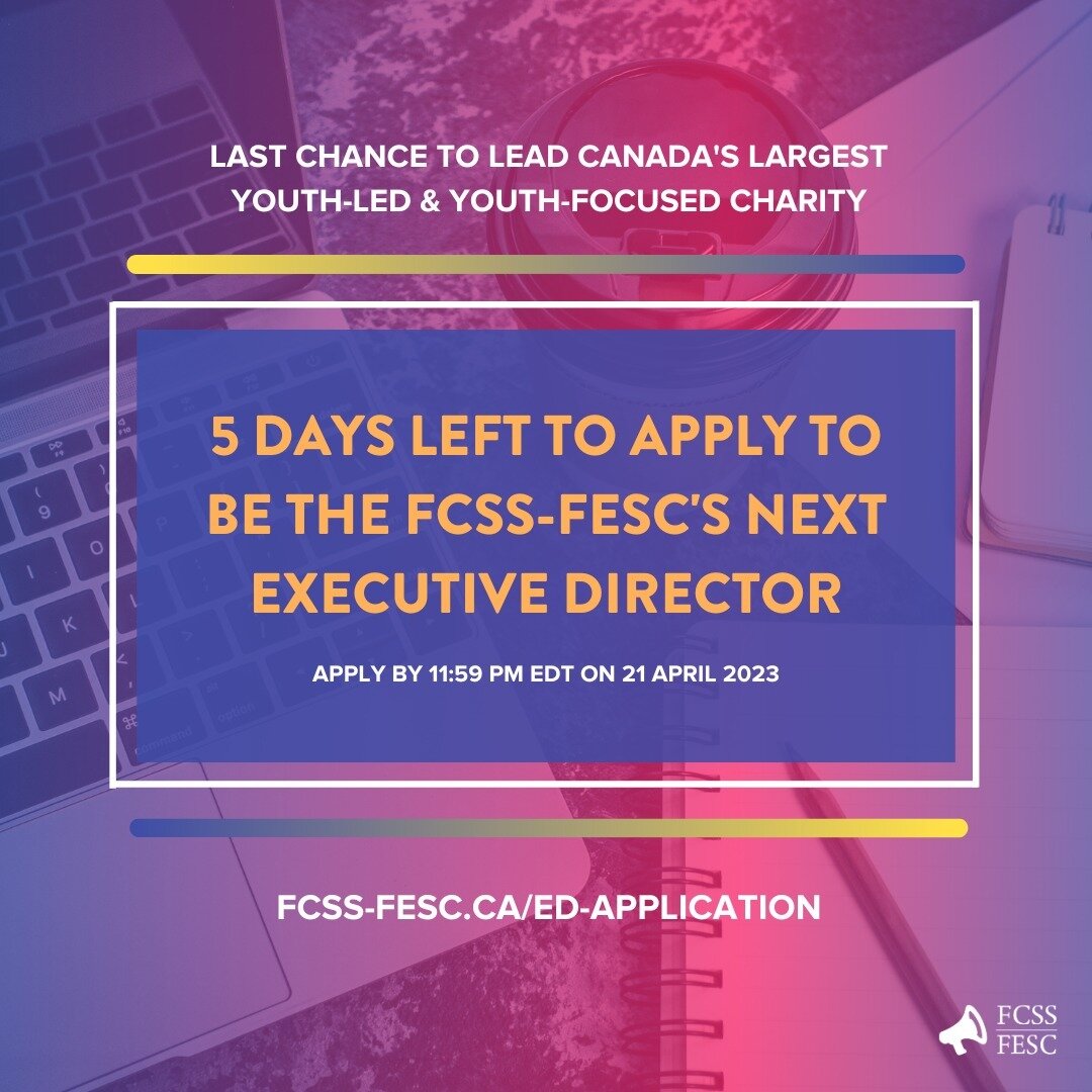 There are just 5 days left to apply to the FCSS-FESC's next Executive Director!⁠
⁠
As the most senior member of the organizational leadership team, the ED provides strategic direction and operational support to the entire Federation. ⁠
⁠
Apply by 11: