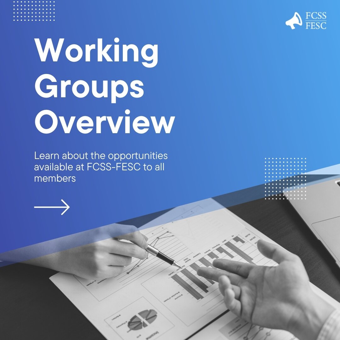 Check out the FCSS-FESC working groups! Each working group will contribute to FCSS-FESC's projects across the year. Within each working group, there will be 1-5 vacant positions that are open for applications. 🤩⁠
⁠
Visit https://fcss-fesc.ca/apply f