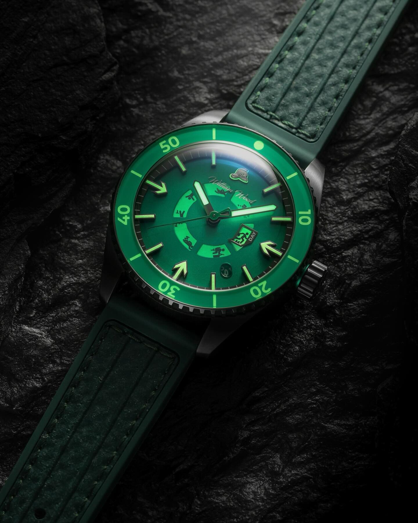 Launching at the @britishwatchmakers event today, the @williamwoodwatches Fire Exit.

A day-date with a lot of playful design elements, we included the man on the fire exit sign getting up to something different each day of the week. You can find out