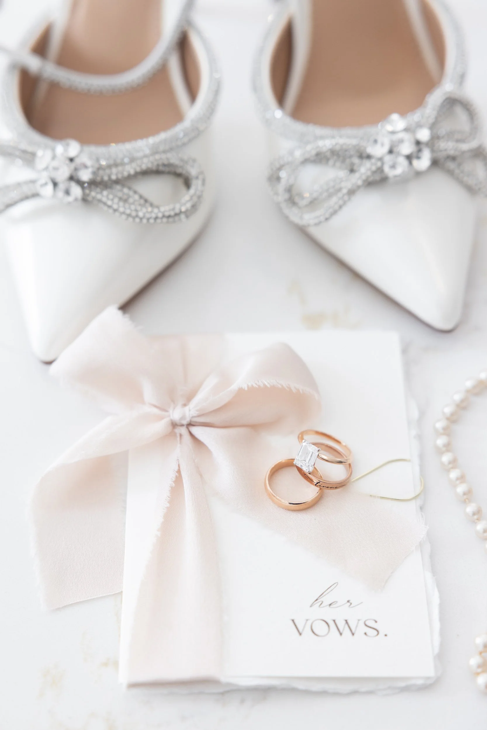 Bride's Wedding Shoes, Rings, Vow Book Details