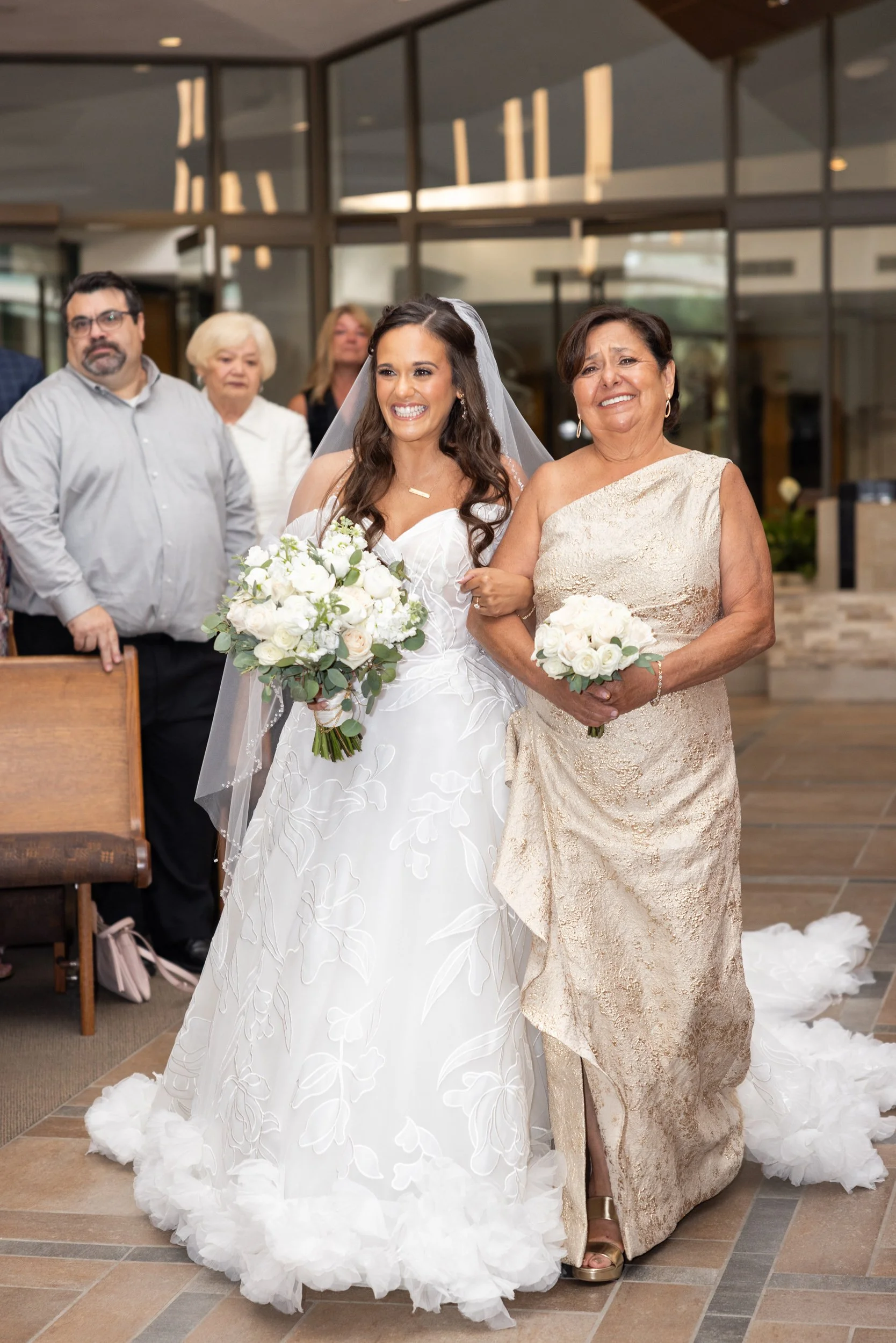 Bride and Mother Walking Up the Aisle at Ceremony at St. Kieran Catholic Church in Shelby Twp, Michigan