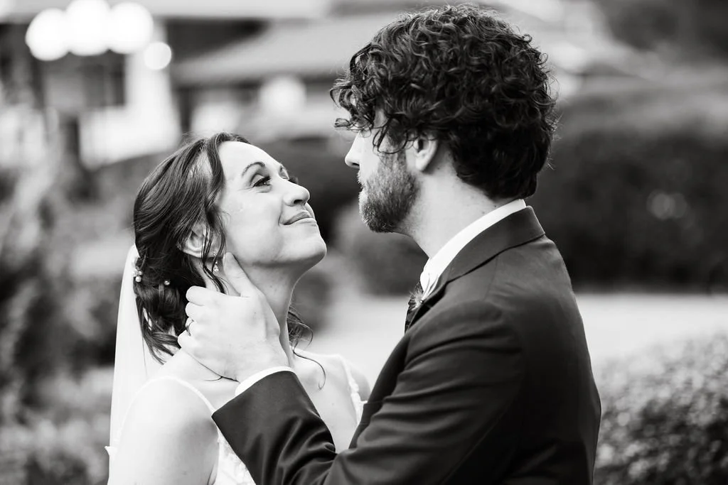 Bride and groom share a quiet moment at Weller's Weddings in Saline, Michigan