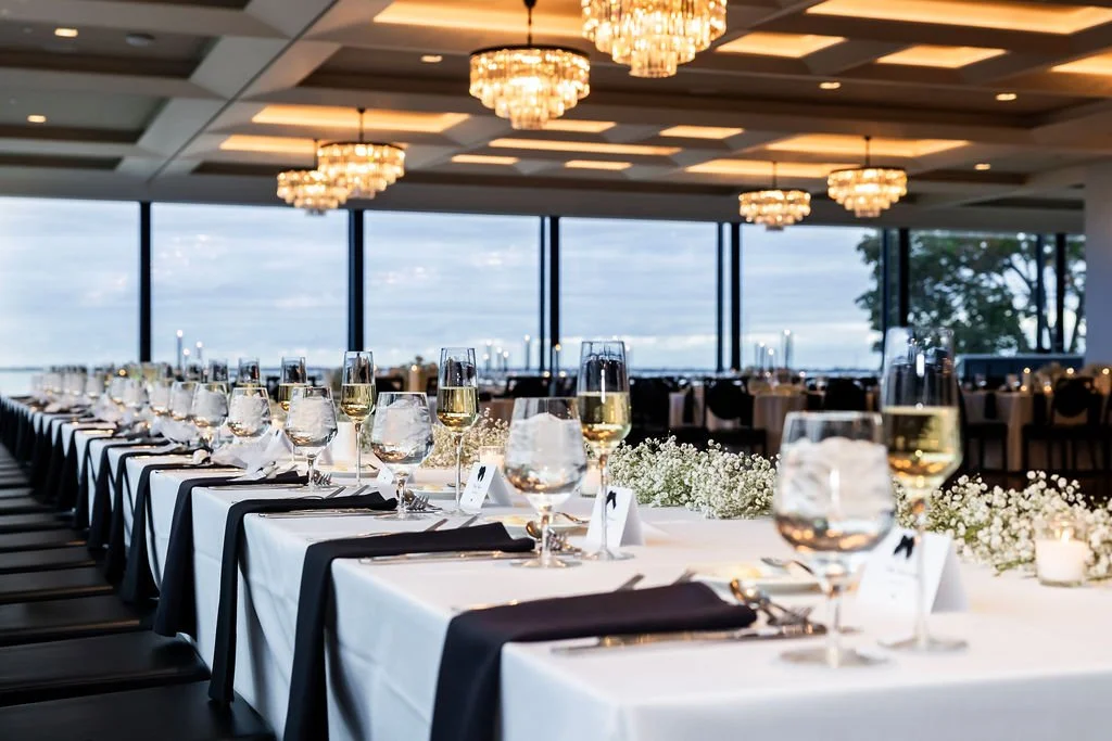 Wedding reception room details inside Grosse Pointe War Memorial in Groose Pointe, MI