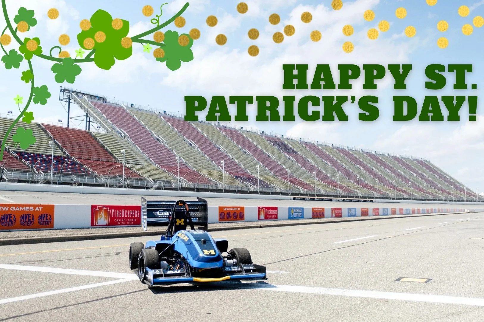 Following the rainbow straight to the finish line ... Happy St. Patrick&rsquo;s Day from MRacing 🍀
Found your own pot of gold and willing to share the wealth? The University of Michigan's Giving Blueday is less than 24 hours away. Consider donating 