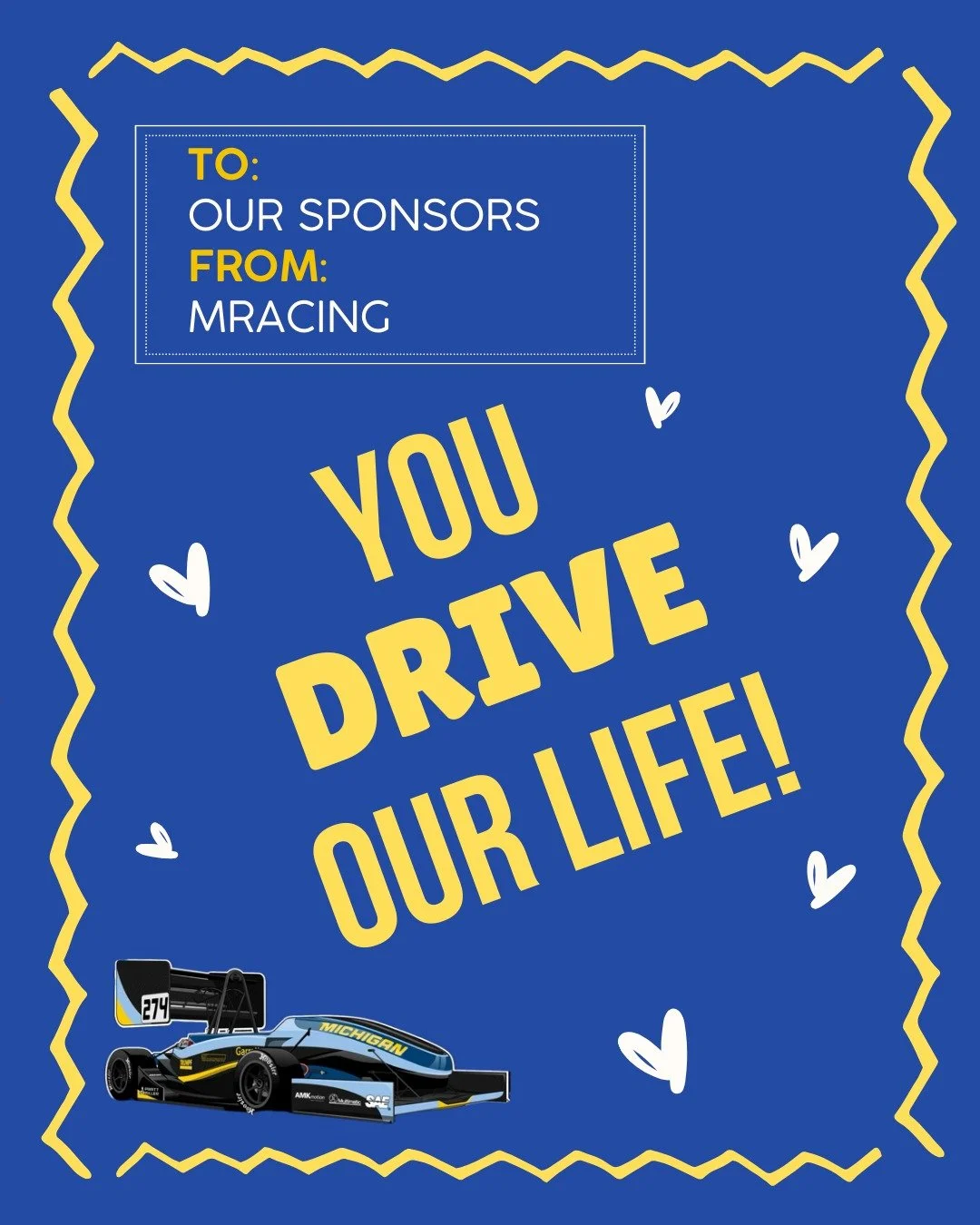 Happy Valentine's Day to the partners who help drive our success! The biggest thank you to our sponsors for fueling innovation, supporting our team, and making it possible for us to push the limits this season. 💙💛