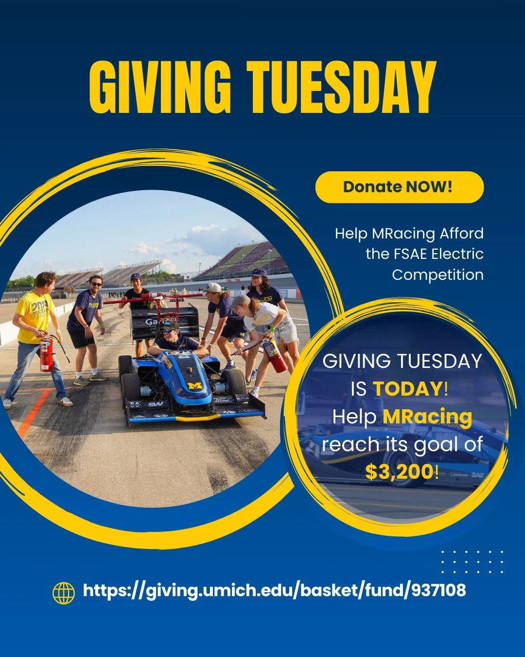 Today is Giving Tuesday!!
Help MRacing fund our path to FSAE Michigan Electric. ⚡️🏎️
Every donation brings us closer to the tools and resources we need to deliver our strongest season and keep building meaningful engineering experiences for our memb